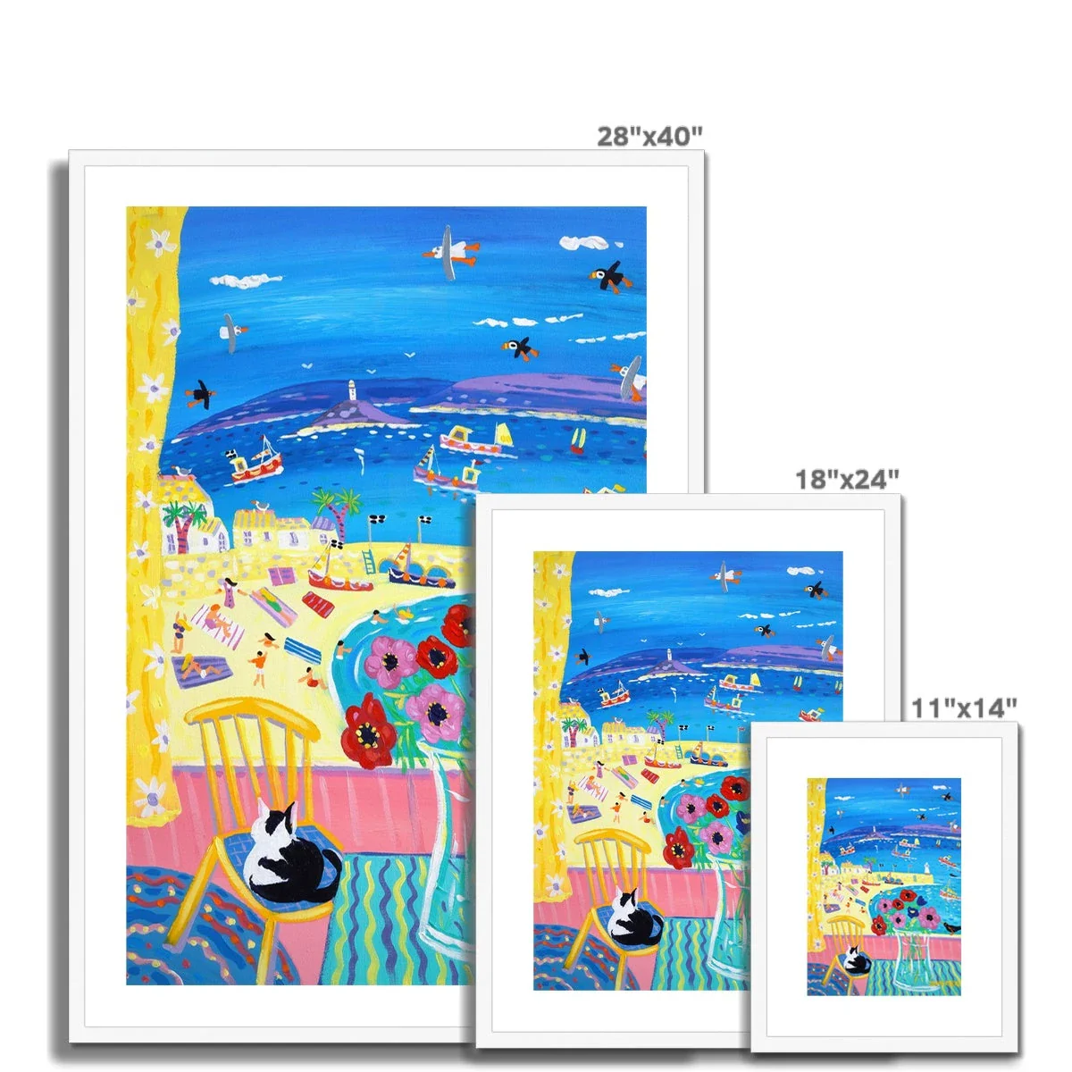 John Dyer Framed Open Edition Cornish Fine Art Beach Print. 'Snoozing Cat on the Chair, St Ives'. Cornwall Art Gallery - Image 4