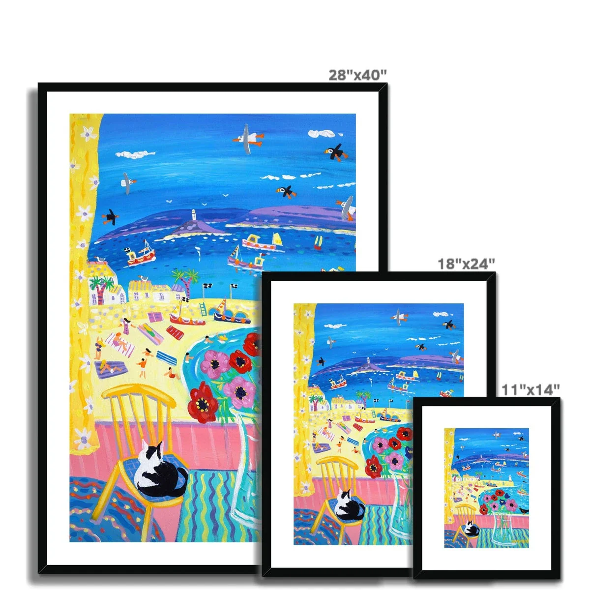 John Dyer Framed Open Edition Cornish Fine Art Beach Print. 'Snoozing Cat on the Chair, St Ives'. Cornwall Art Gallery - Image 5