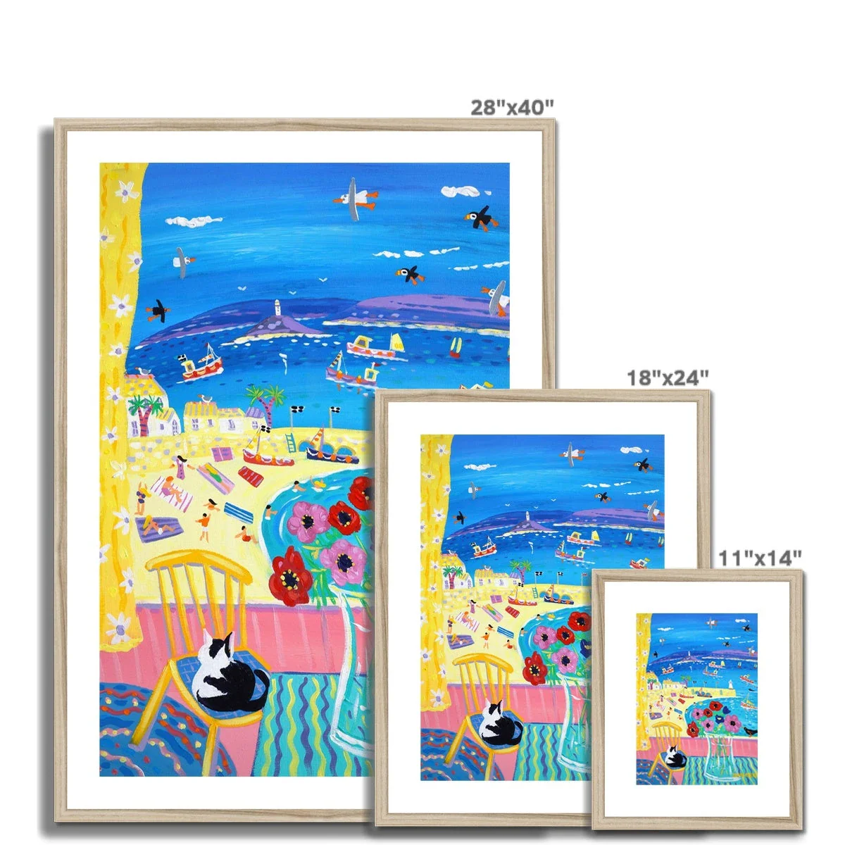 John Dyer Framed Open Edition Cornish Fine Art Beach Print. 'Snoozing Cat on the Chair, St Ives'. Cornwall Art Gallery - Image 6