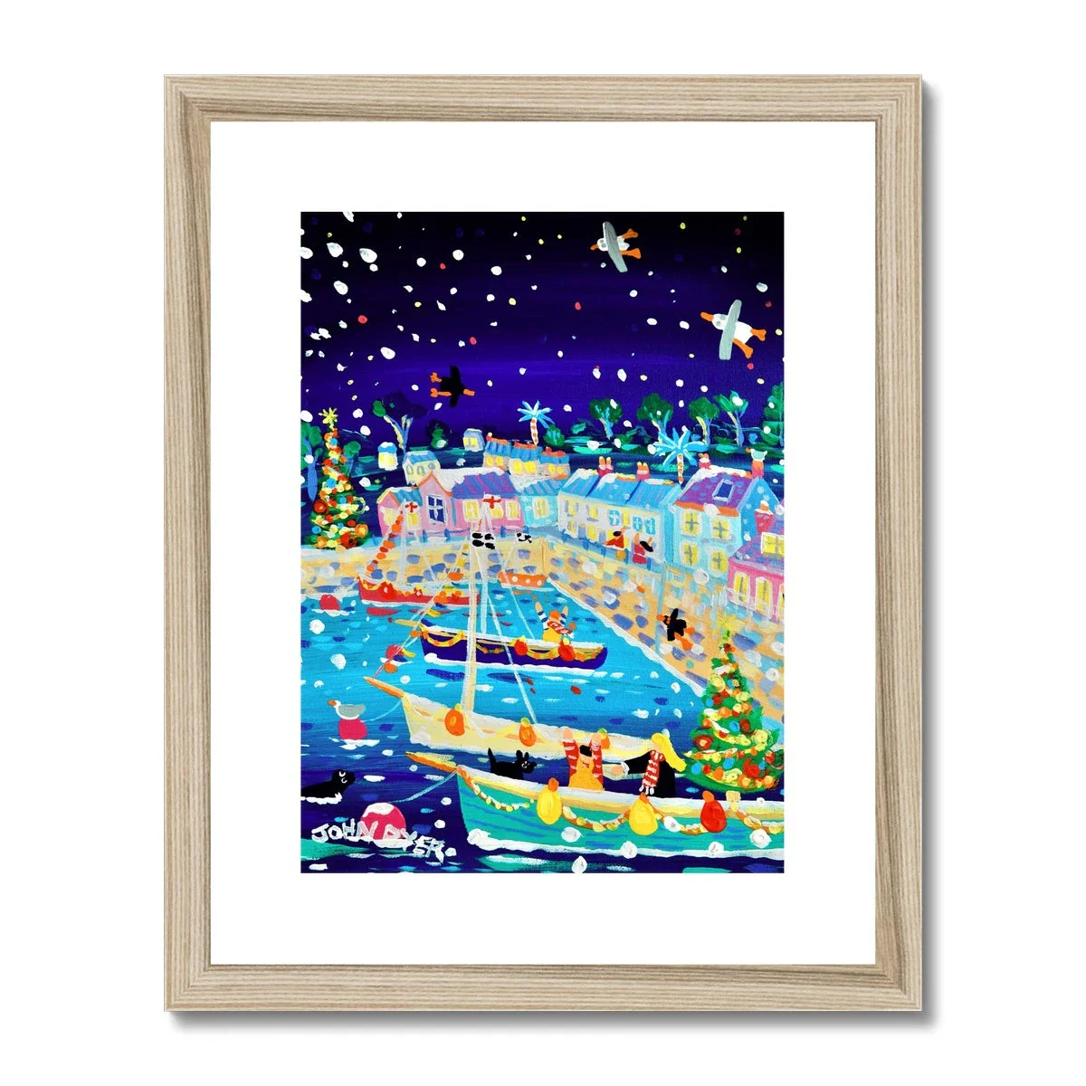 John Dyer Framed & Mounted Open Edition Cornish Art Print. 'Snow Flurries, Flushing'. Cornwall Art Gallery - Image 3