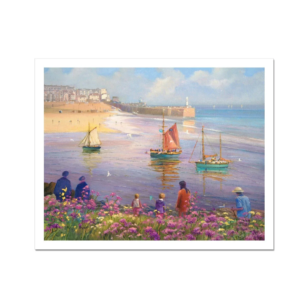 Ted Dyer Fine Art Print. Open Edition Cornish Art Beach Print. 'Soft Light and Summer Flowers. St Ives'. Cornwall Art Gallery