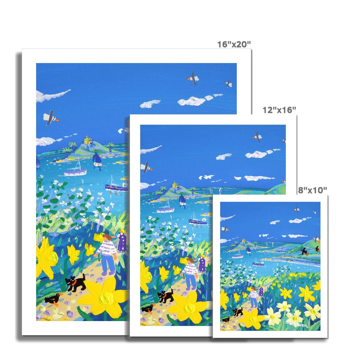 John Dyer Fine Art Beach Print. Open Edition Cornish Art Print. 'Springtime Stroll, Mount's Bay'. Cornwall Art Gallery - Image 3
