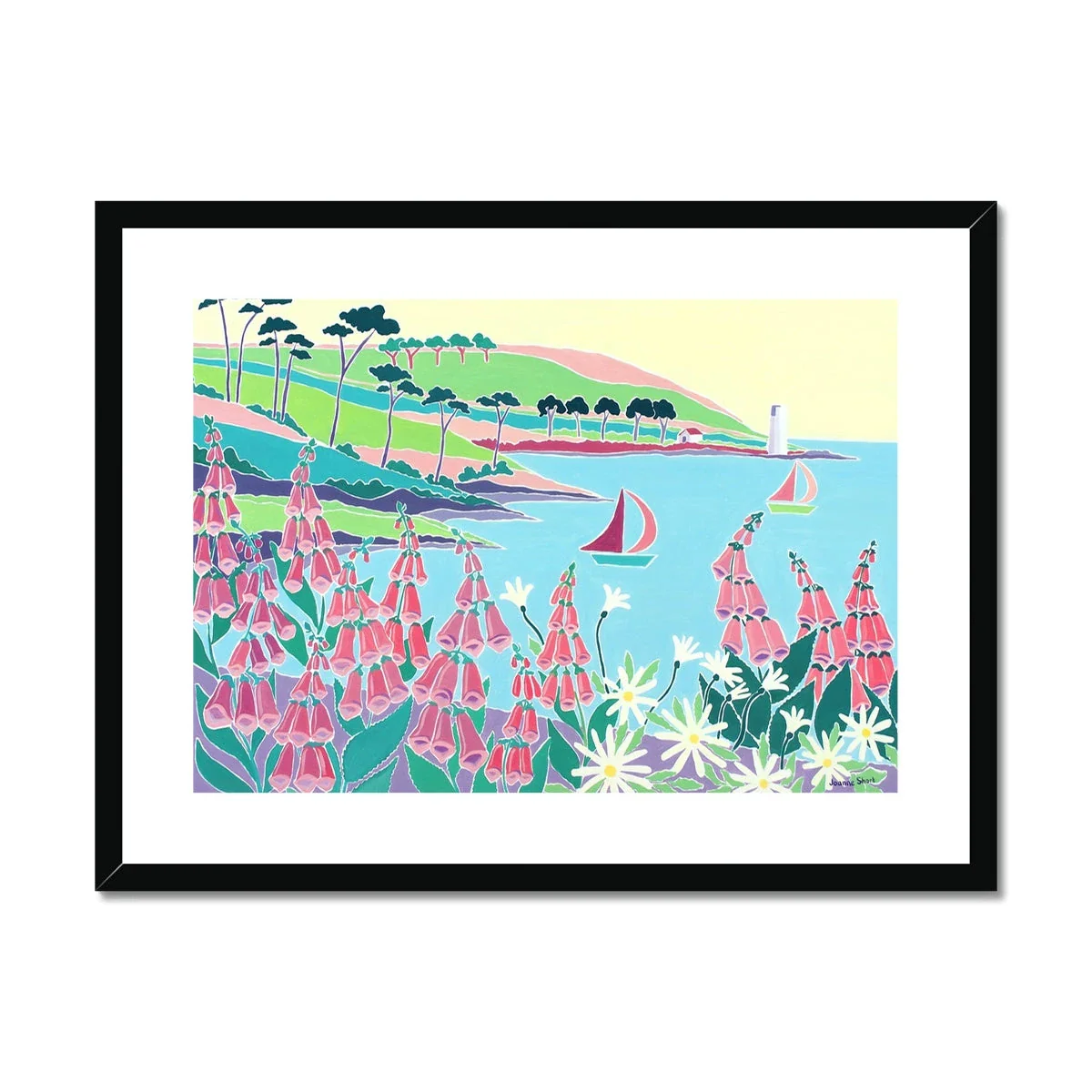 Joanne Short Framed Open Edition Cornish Art Print. 'Sailing Past the Lighthouse, St Anthony Headland'. Cornwall Art Gallery - Image 2
