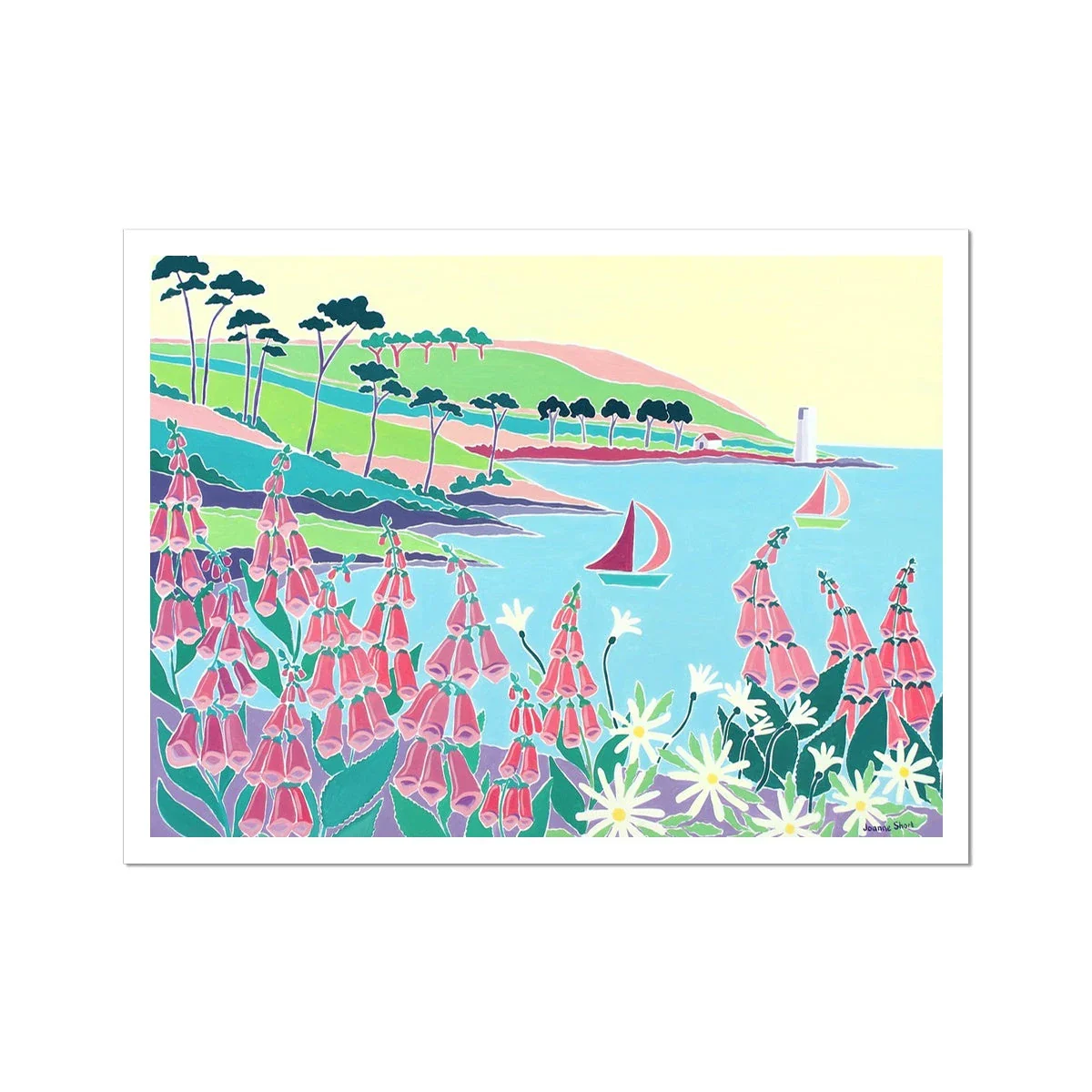 Joanne Short Open Edition Cornish Art Print. 'Sailing Past the Lighthouse, St Anthony Headland'. Cornwall Art Gallery