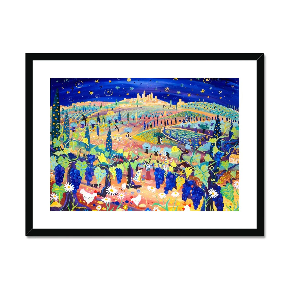 John Dyer Framed Open Edition Italian Fine Art Print. 'Starlight over San Gimignano, Italy'. Italy Art Gallery - Image 2