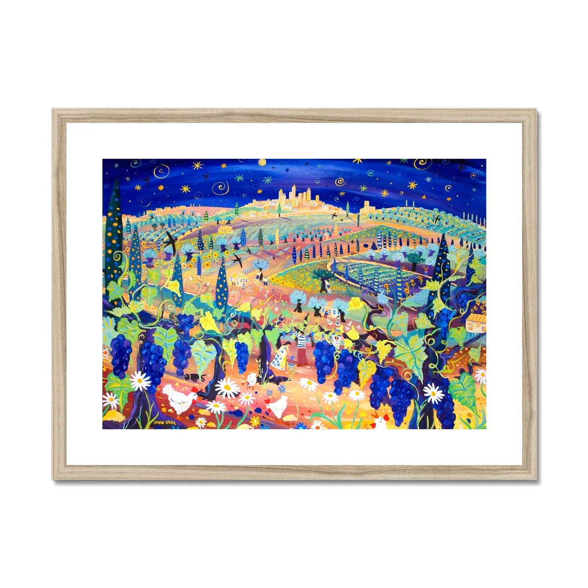 John Dyer Framed Open Edition Italian Fine Art Print. 'Starlight over San Gimignano, Italy'. Italy Art Gallery - Image 3