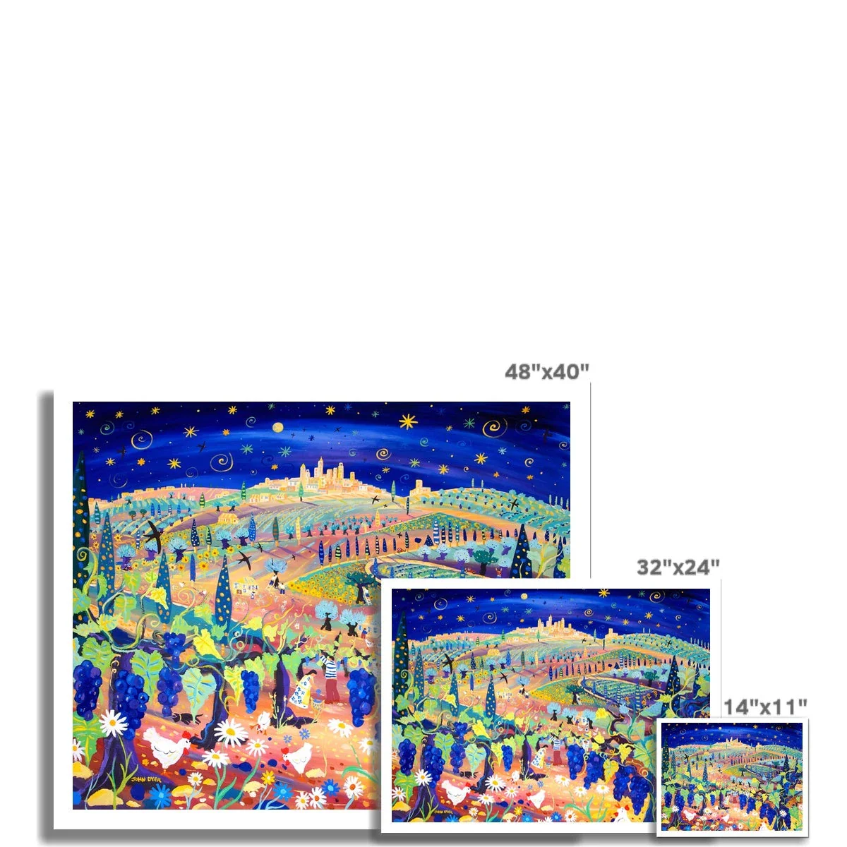John Dyer Fine Art Print. Open Edition Italian Art Print. 'Starlight over San Gimignano, Italy'. Italy Art Gallery - Image 3