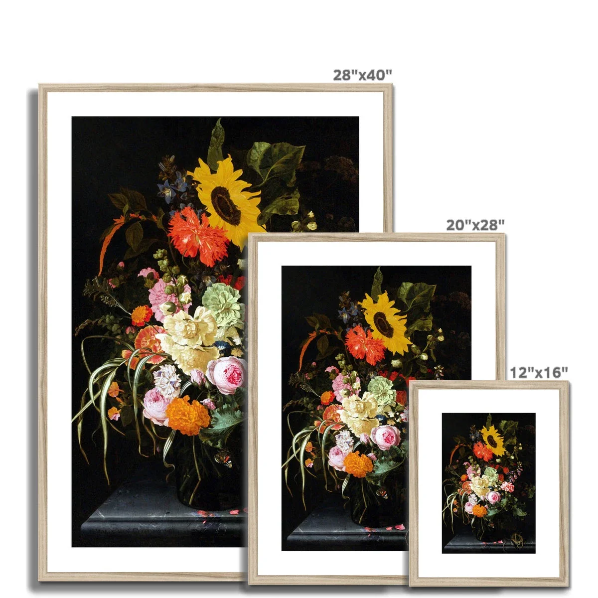 'Roses, Carnation, Marigolds and other Flowers with a Sunflower and Striped Grass'. Garden Flowers. Still Life by Maria van Oosterwijck. Framed Open Edition Fine Art Print. Historic Art - Image 11