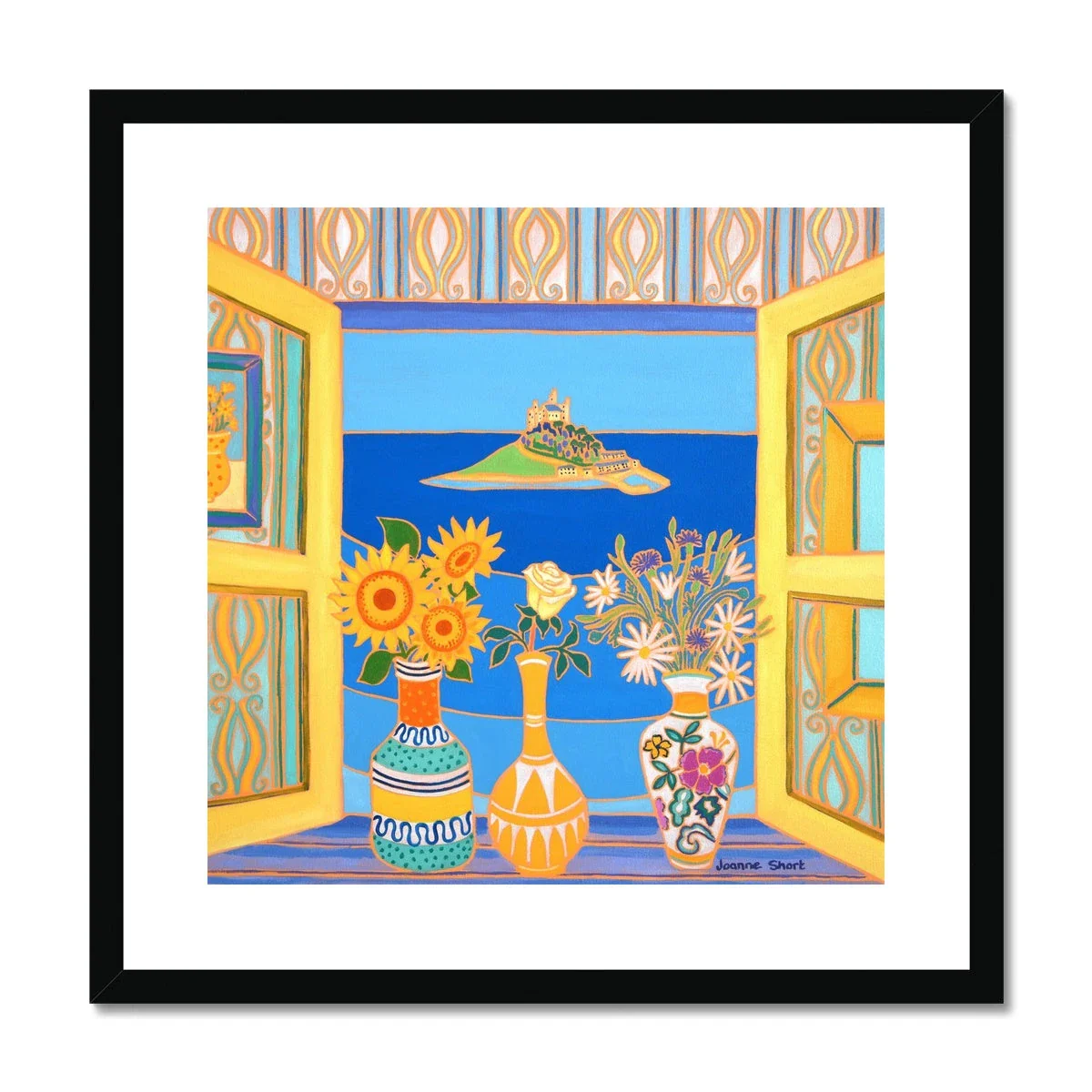 Joanne Short Framed Open Edition Still Life Coastal Cornish Fine Art Print. 'Summer Blooms, St Michael's Mount'. Cornwall Art Gallery - Image 2
