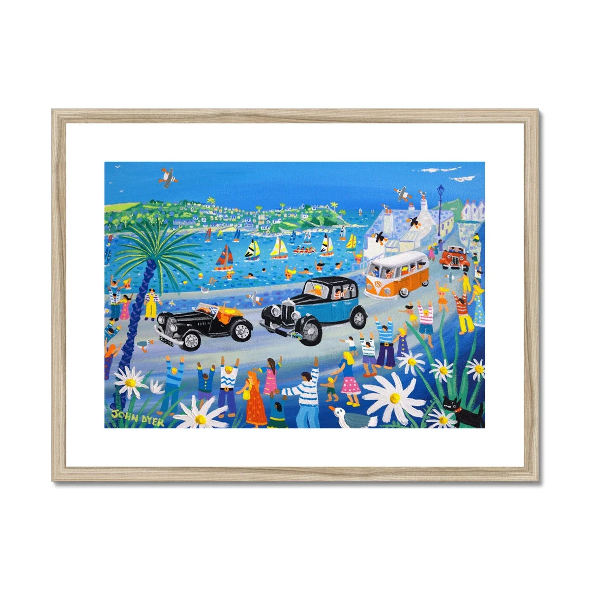 John Dyer Framed Open Edition Cornish Art Print. 'Summer Fun at the Fowey Classic Car Parade, Cornwall'. - Image 3
