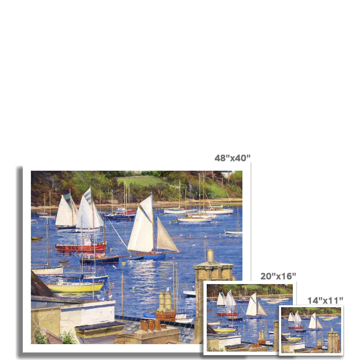 Ted Dyer Fine Art Print. Open Edition Cornish Art Print. 'Summer Sailing, Falmouth'. Cornwall Art Gallery - Image 3