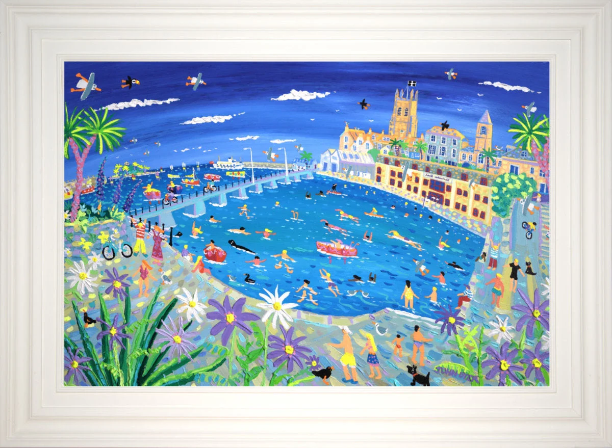 'Summer Swimmers, Penzance', 24x36 inches acrylic on board. Cornwall Art Gallery Painting by Cornish Artist John Dyer - Image 2