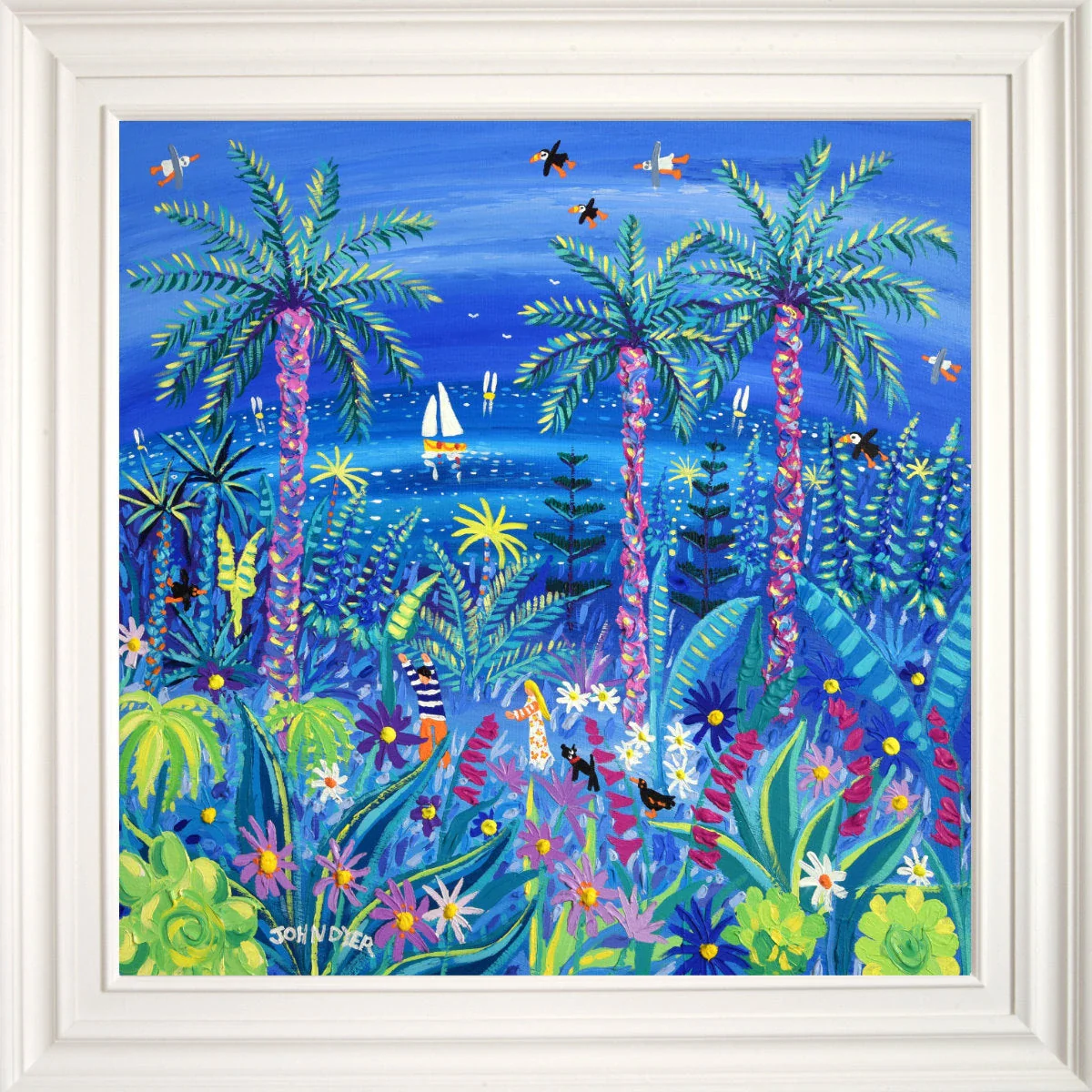 'Sumptuous Stroll through the Tresco Abbey Gardens', 30 x 30 inches acrylic on canvas. Coastal Paintings of Cornwall by Cornish Artist John Dyer - Image 2