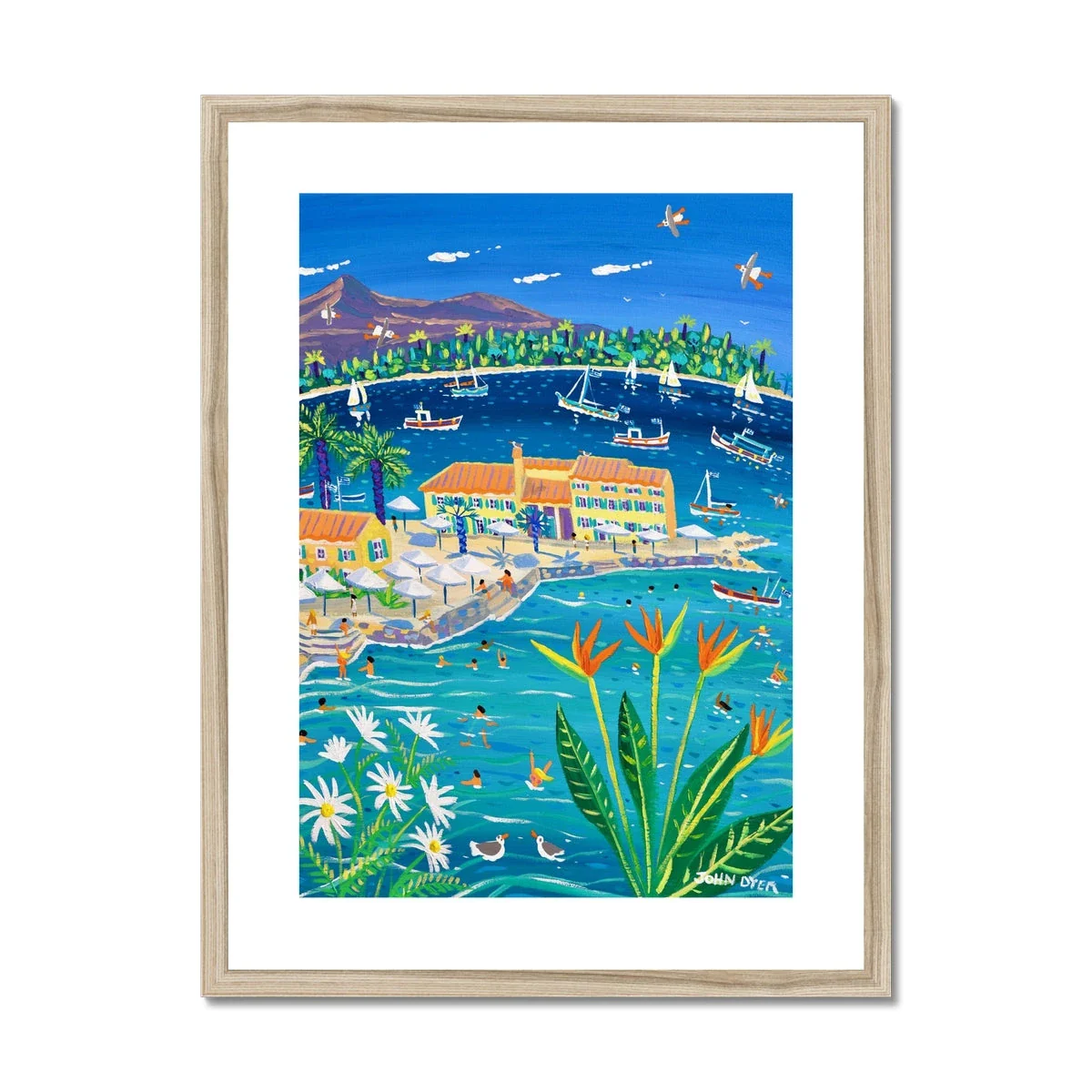 John Dyer Greece Artwork. Framed Open Edition Art Print. 'Sun-Drenched Days, Faliraki, Corfu Town, Greece' Greek Art Gallery - Image 3
