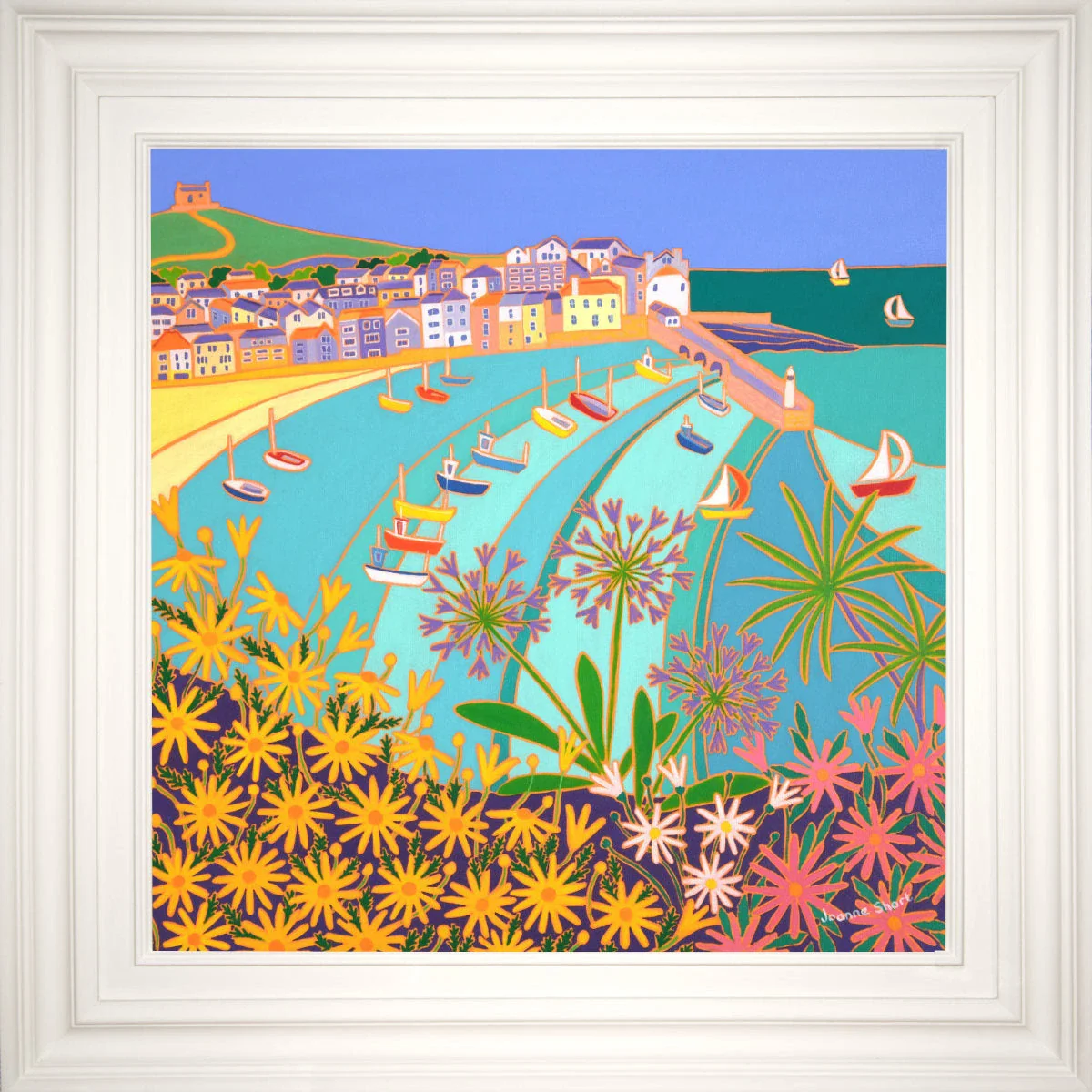 'Sunny Seaside Flowers, St Ives’. 24x24 inches oil on canvas. Garden Painting of Cornwall by Cornish Artist Joanne Short from our Cornwall Art Gallery - Image 2