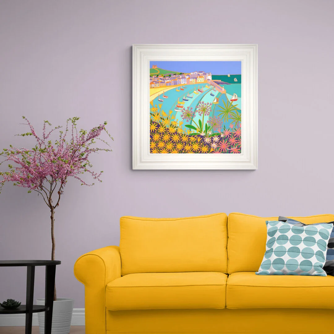 'Sunny Seaside Flowers, St Ives’. 24x24 inches oil on canvas. Garden Painting of Cornwall by Cornish Artist Joanne Short from our Cornwall Art Gallery - Image 3