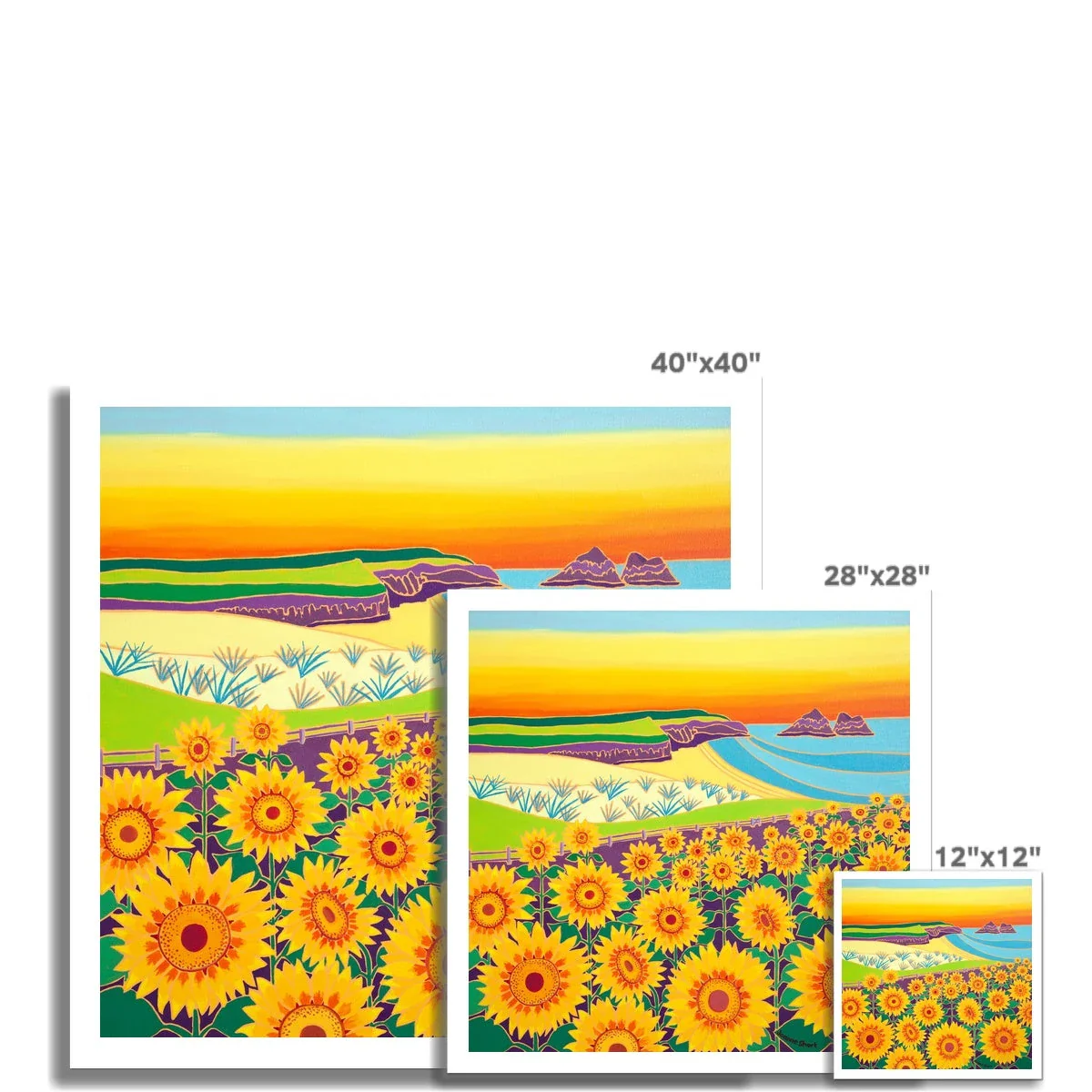 Joanne Short Fine Art Open Edition Cornish Art Print. 'Sunny Sunflowers, Holywell Bay Beach Sunset'. Cornwall Art Gallery - Image 3
