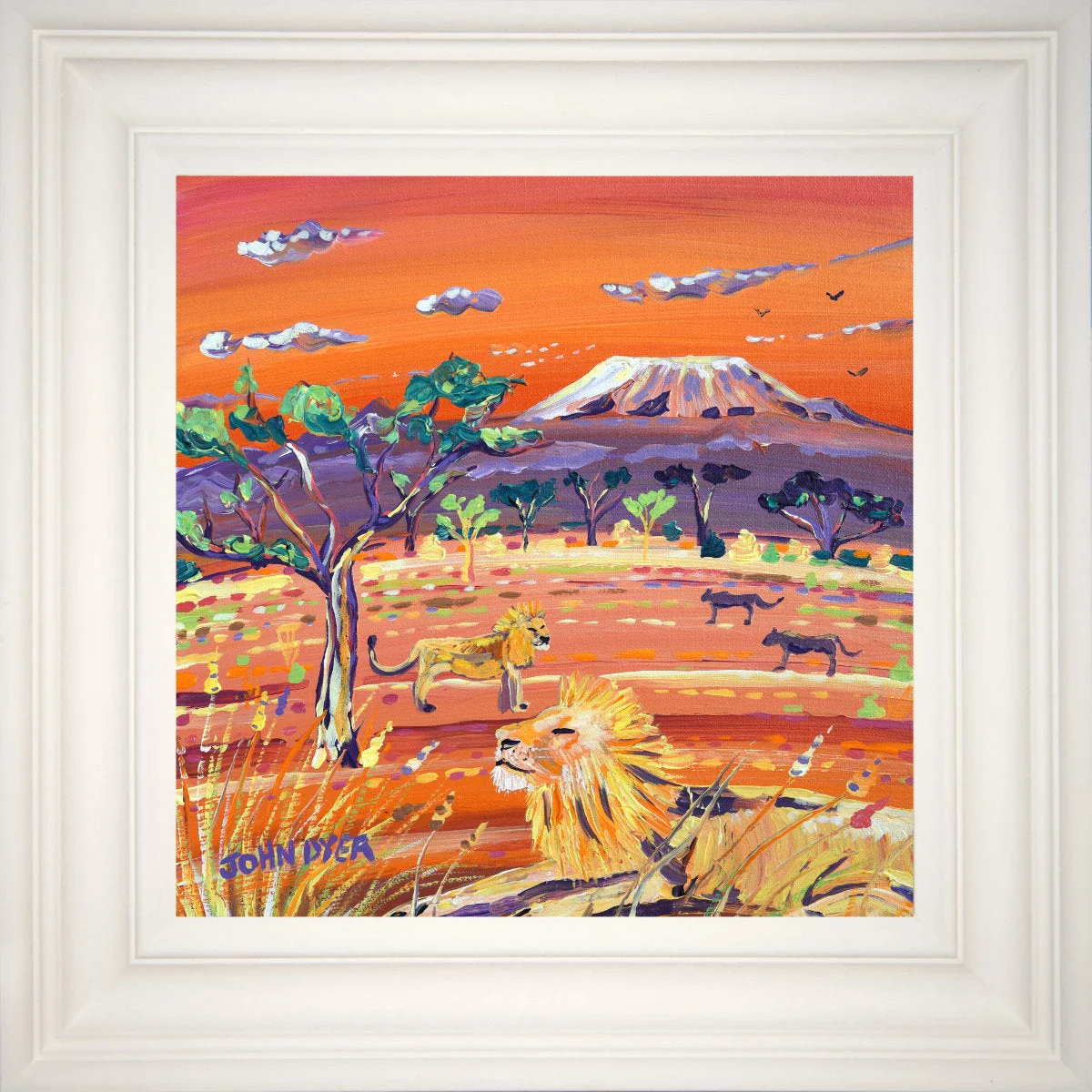 'African Sunset Lions, Kenya', 12x12 inches acrylic on canvas. Paintings of Africa by British Artist John Dyer. - Image 2