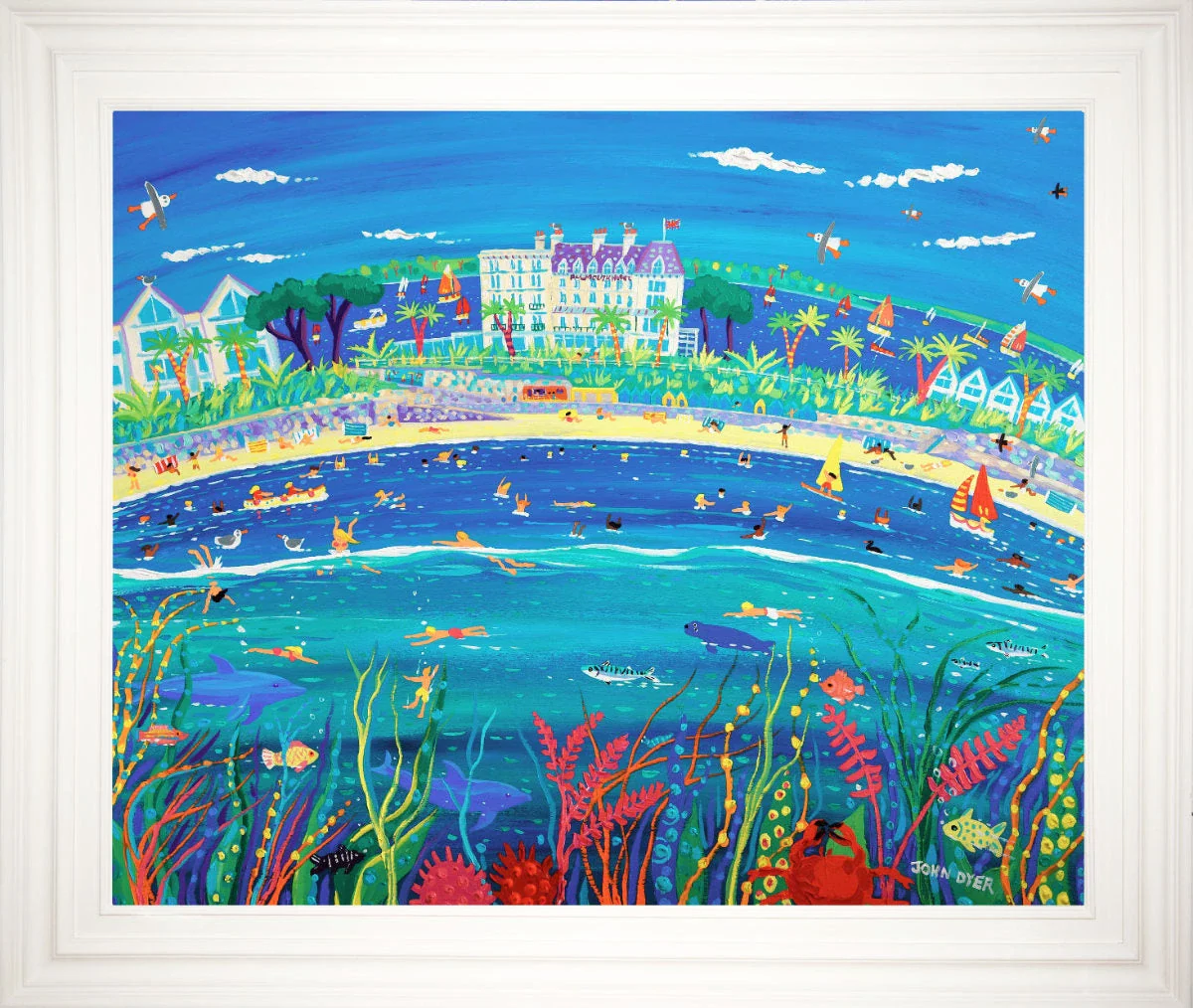 'Sunshine and Sea Life at Castle Beach, Falmouth'. 33x40 inches original art acrylic on board. Paintings of Cornwall by Cornish Artist John Dyer. Cornwall Art Gallery - Image 2