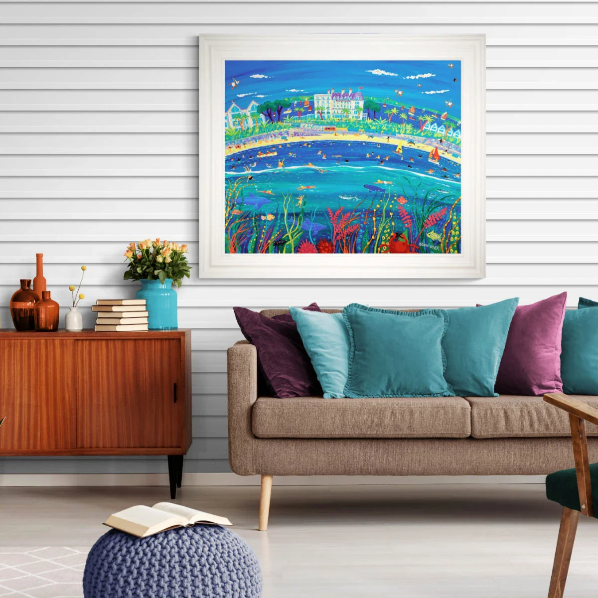 'Sunshine and Sea Life at Castle Beach, Falmouth'. 33x40 inches original art acrylic on board. Paintings of Cornwall by Cornish Artist John Dyer. Cornwall Art Gallery - Image 3