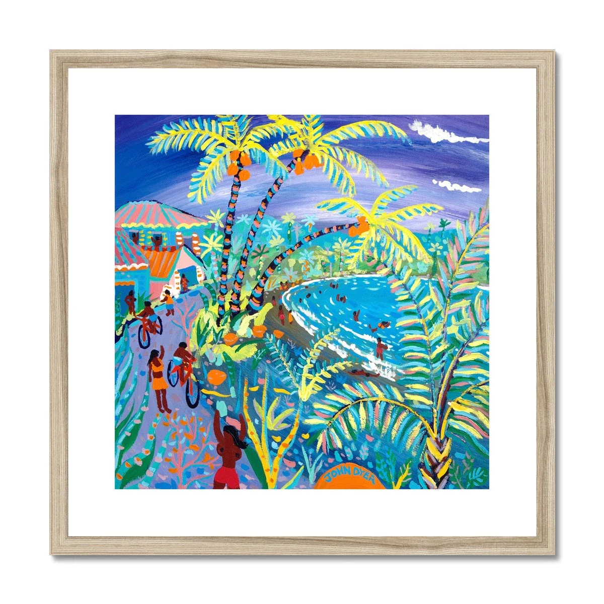 John Dyer Framed Open Edition Cornish Art Print. 'Swaying Caribbean Coconuts, Costa Rica'. Caribbean Art Gallery - Image 3