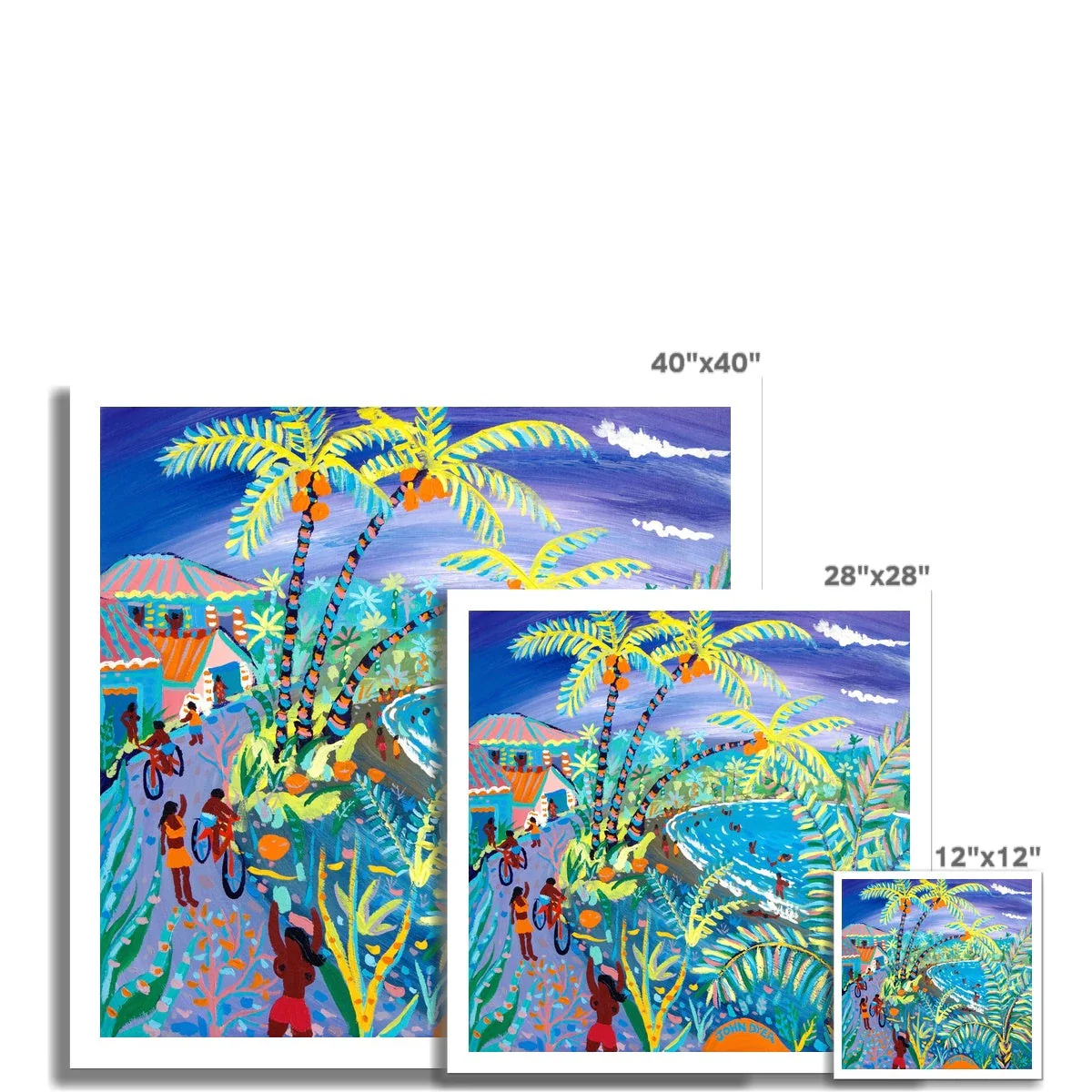 John Dyer Fine Art Print. Open Edition Cornish Art Print. 'Swaying Caribbean Coconuts, Costa Rica'. Caribbean Art Gallery - Image 3