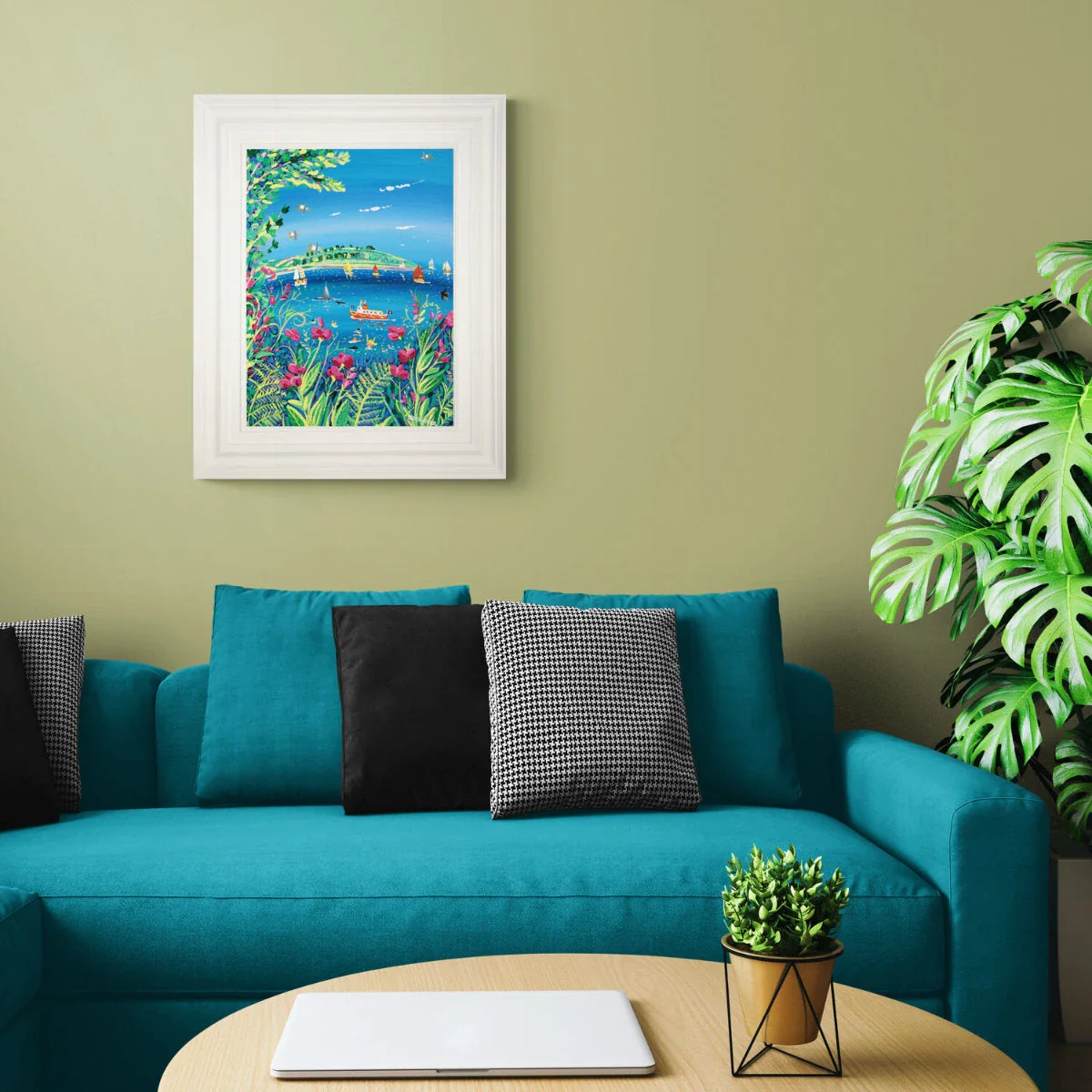 'Sweet Peas and Sailboats, Pendennis Headland, Falmouth', 24x18 inches acrylic on canvas. Coastal Painting of Cornwall by Cornish Artist John Dyer. - Image 3
