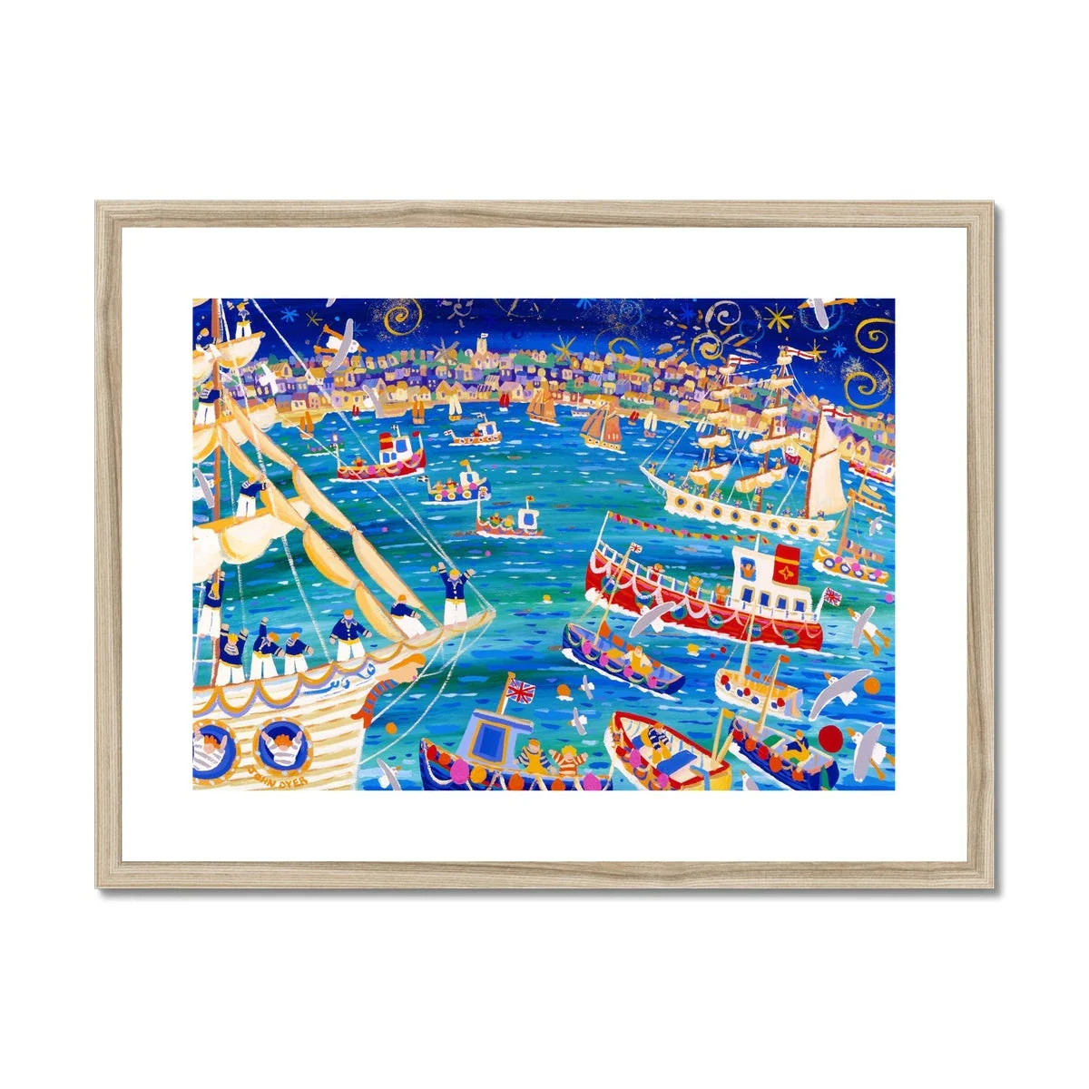 John Dyer Framed Open Edition Cornish Art Print. 'Tall Ships and Small Ships 1998' Cornwall Art Gallery Coastal Art - Image 3