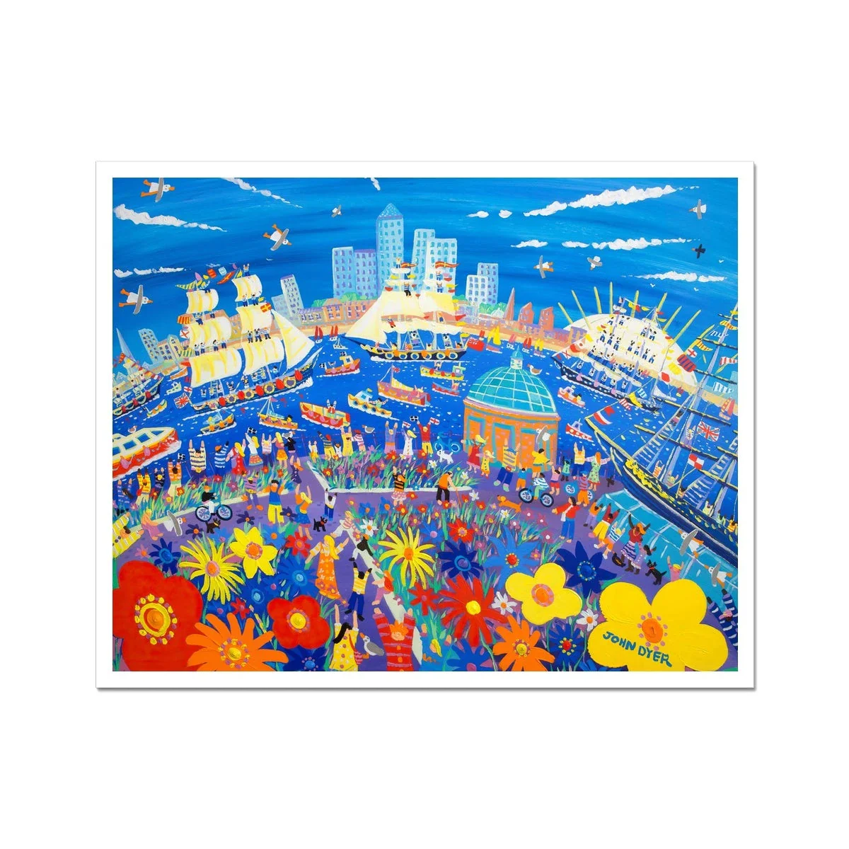 John Dyer Fine Art Print. Open Edition London Art Print. 'Tall Ships & Small Ships, Greenwich Garden, London'. London Art Gallery