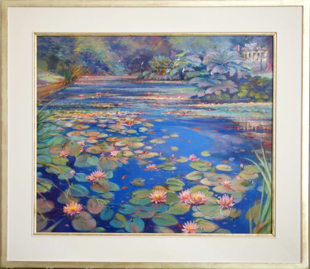 Ted Dyer Oil Painting. Blues and Pinks, Mid-Summer, Kimberley Park - Image 2