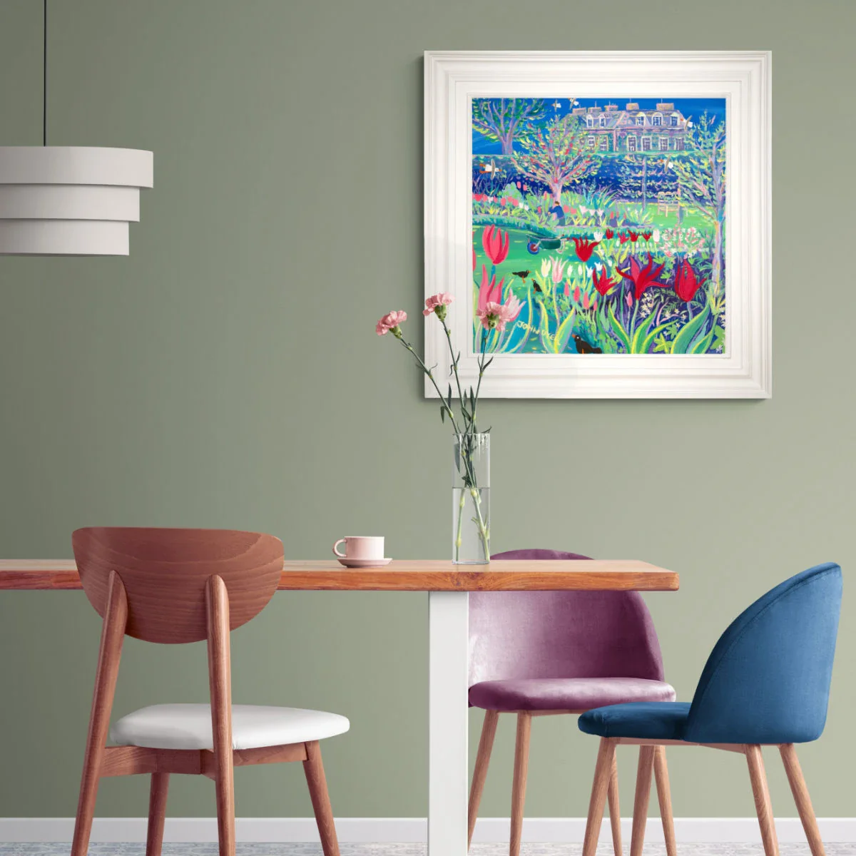 'The Flower Garden Antony House', 24x24 inches acrylic on canvas. Cornwall Painting by Cornish Artist John Dyer. Cornwall Art Gallery - Image 3