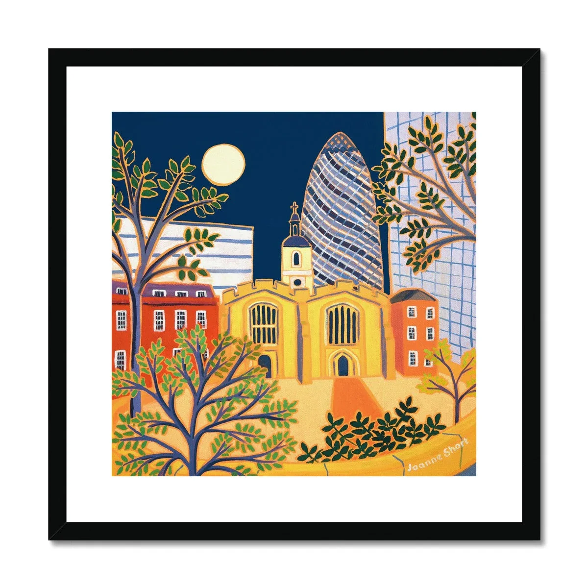 Joanne Short Framed Open Edition London Fine Art Print. 'The Old and the New, St Helen's Bishopsgate Church & The Gherkin London'. - Image 2