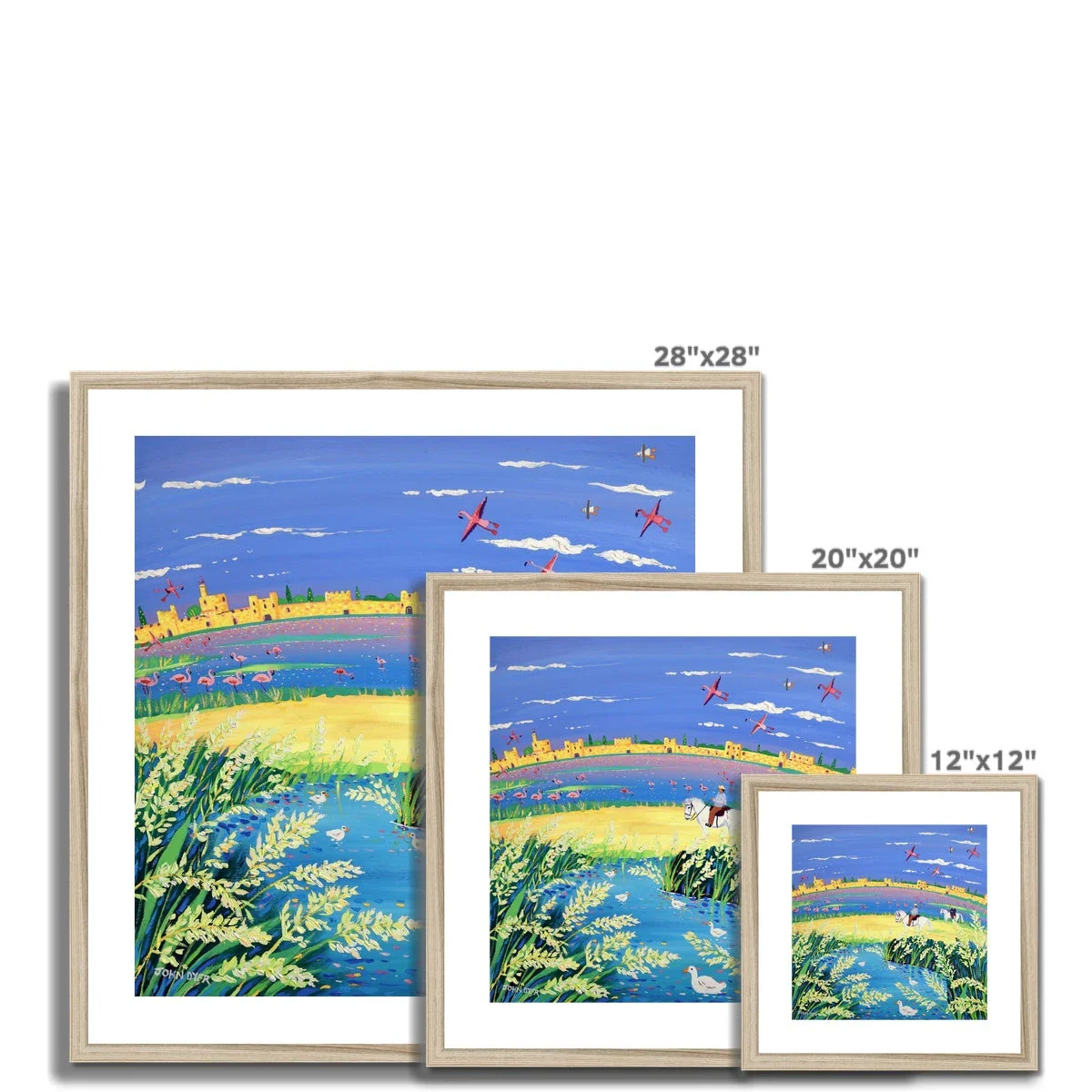 John Dyer Framed Open Edition French Art Print. 'The Spirit of the Camargue, White Horses, Rice and Flamingoes, Aigues-Mortes, Provence'. - Image 4