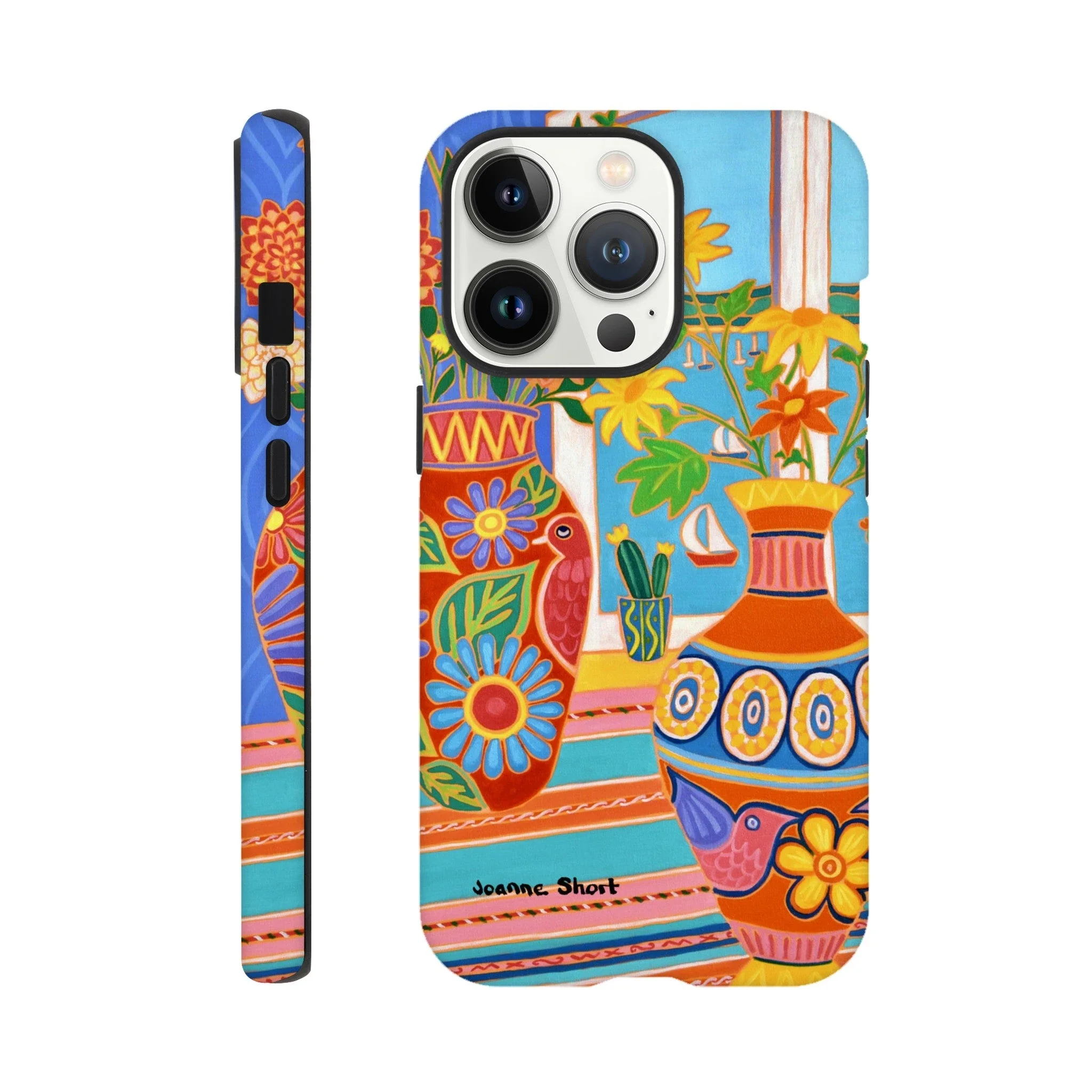 Tough Art Phone Case. Mexican Fiesta Vases and Flowers. Artist Joanne Short. Cornwall Art Gallery - Image 3