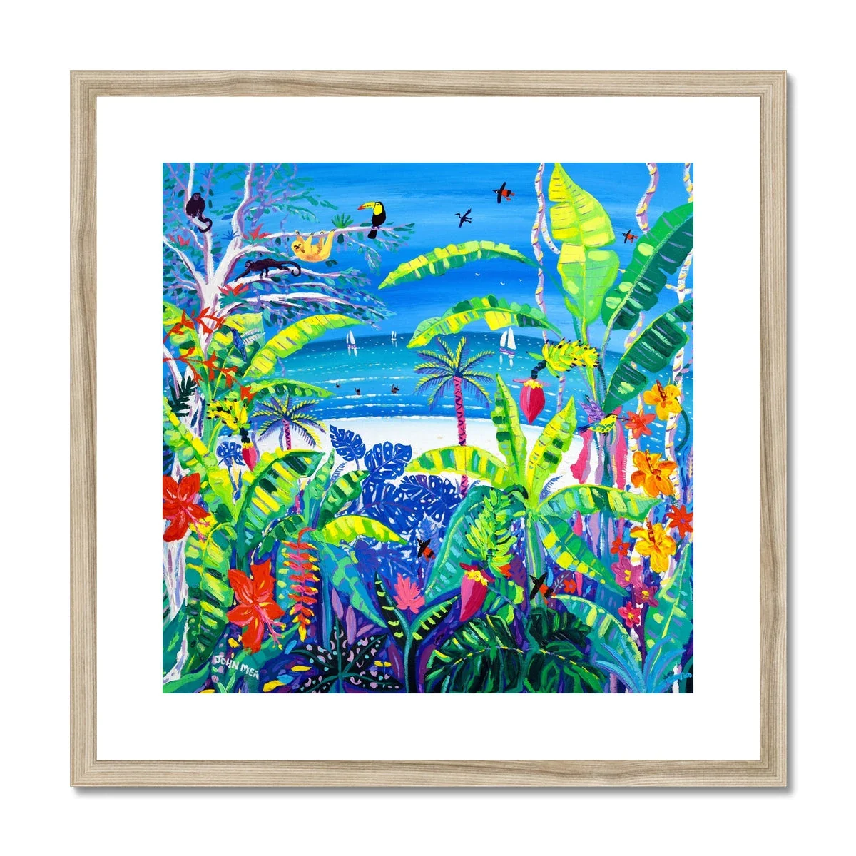 John Dyer Framed Open Edition Caribbean Rainforest Art Print. 'Tropical Banana Wildlife Beach, Costa Rica'. - Image 3