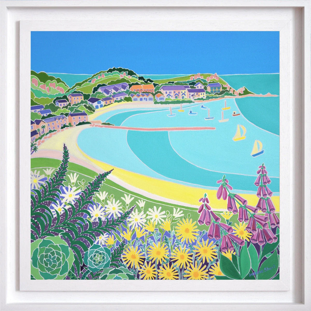 'Turquoise Tides and Island Skies, Tresco’. 24x24 inches oil on canvas. Painting of Cornwall by Cornish Artist Joanne Short - Image 2