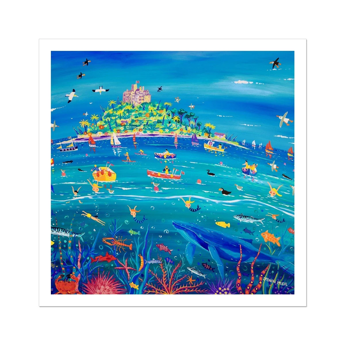 John Dyer Fine Art Print. Open Edition Cornish Art Print. 'Underwater Wonders, Mount’s Bay Whale'. Cornwall Art Gallery. Animal Art Prints - Image 3