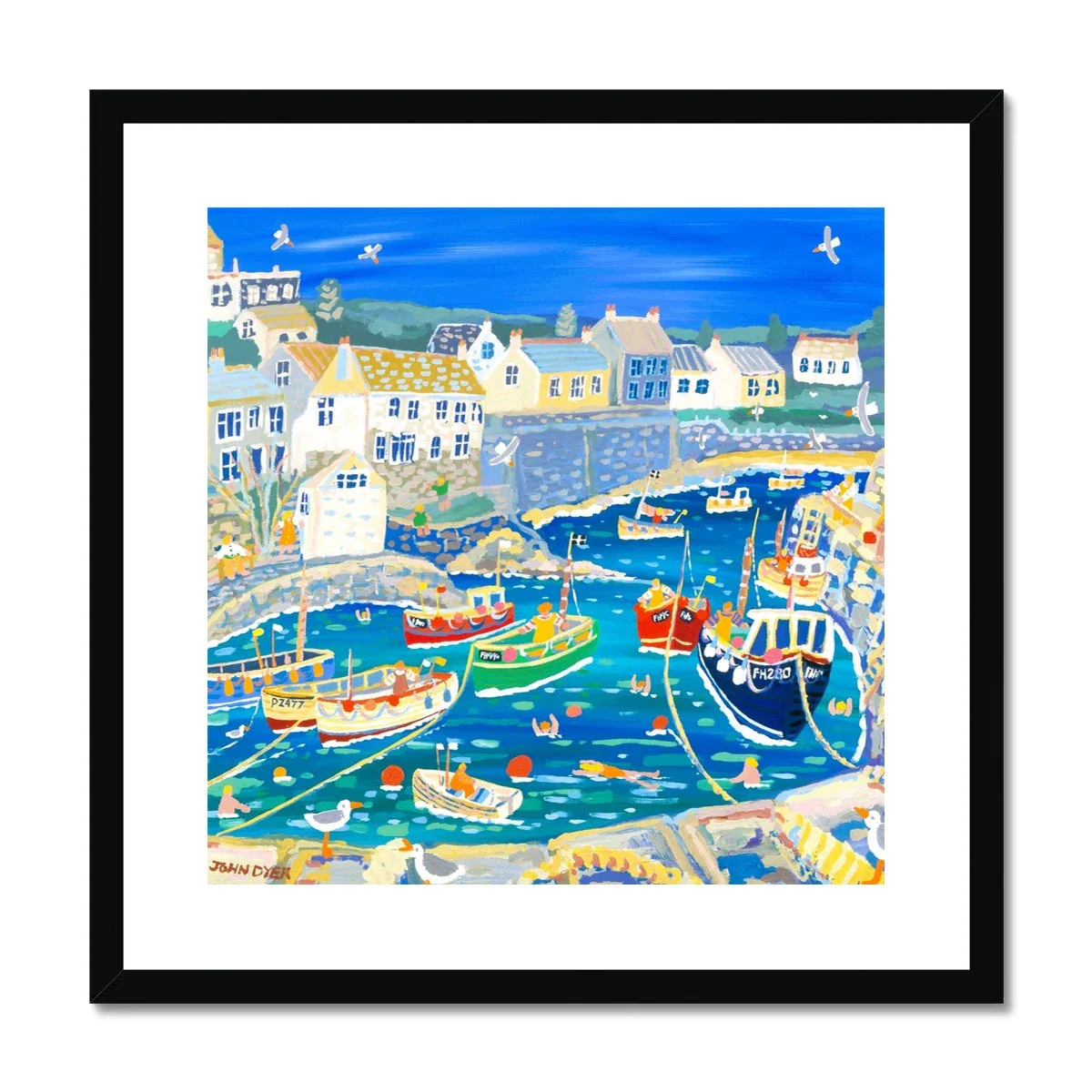 John Dyer Framed Open Edition Coastal Cornish Fine Art Print. 'Unloading the Catch, Coverack Harbour, Cornwall' - Image 2