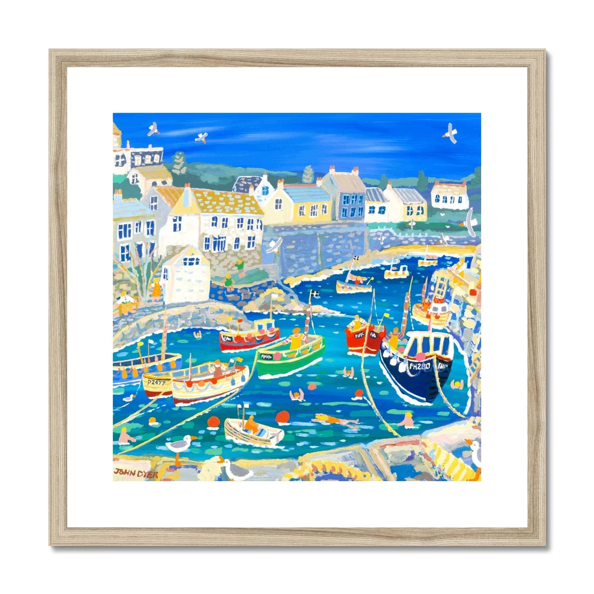 John Dyer Framed Open Edition Coastal Cornish Fine Art Print. 'Unloading the Catch, Coverack Harbour, Cornwall' - Image 3