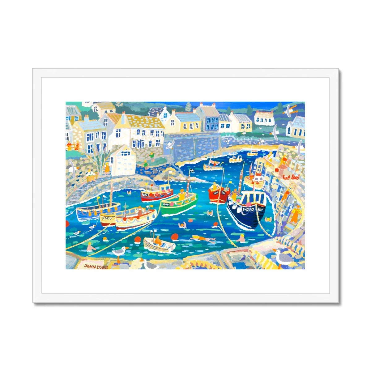 John Dyer Framed Open Edition Coastal Cornish Fine Art Print. 'Unloading the Catch, Coverack Harbour, Cornwall' - Image 4