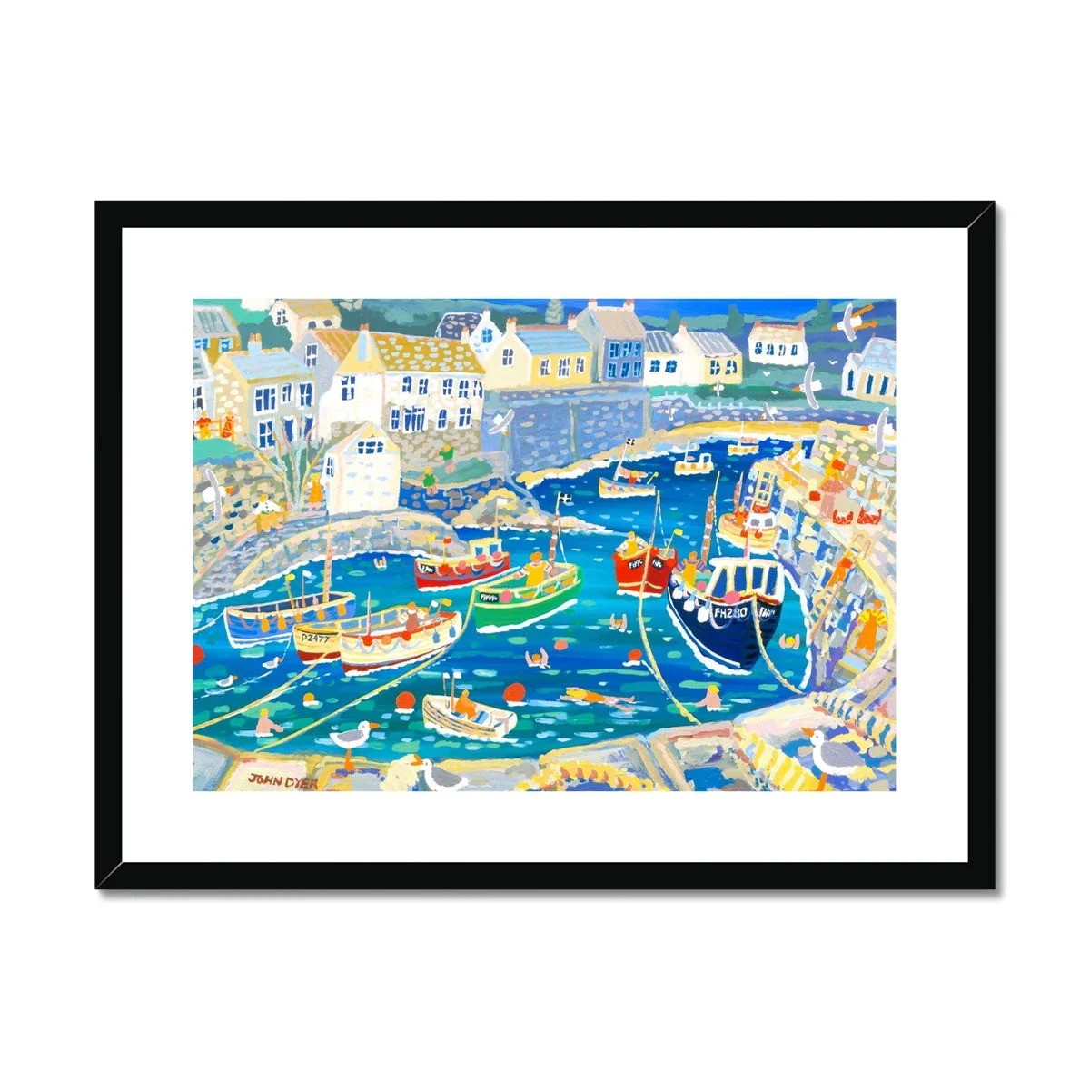 John Dyer Framed Open Edition Coastal Cornish Fine Art Print. 'Unloading the Catch, Coverack Harbour, Cornwall' - Image 5