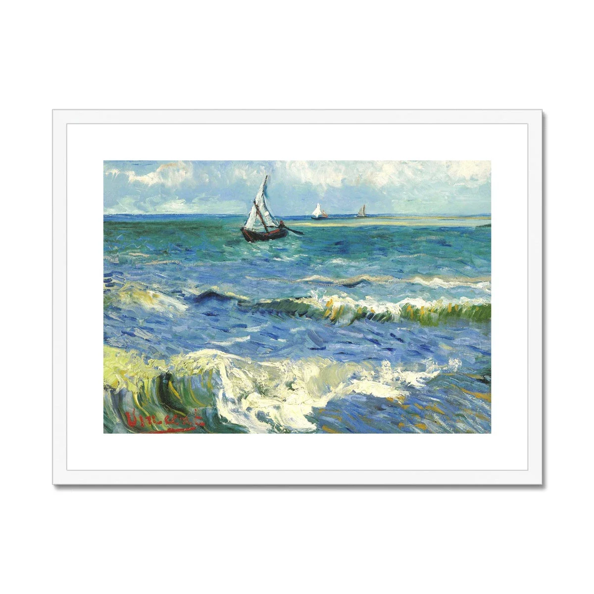 Vincent Van Gogh Framed Open Edition Art Print. 'Seascape near Les Saintes-Maries-de-la-Mer'. Art Gallery Historic Art