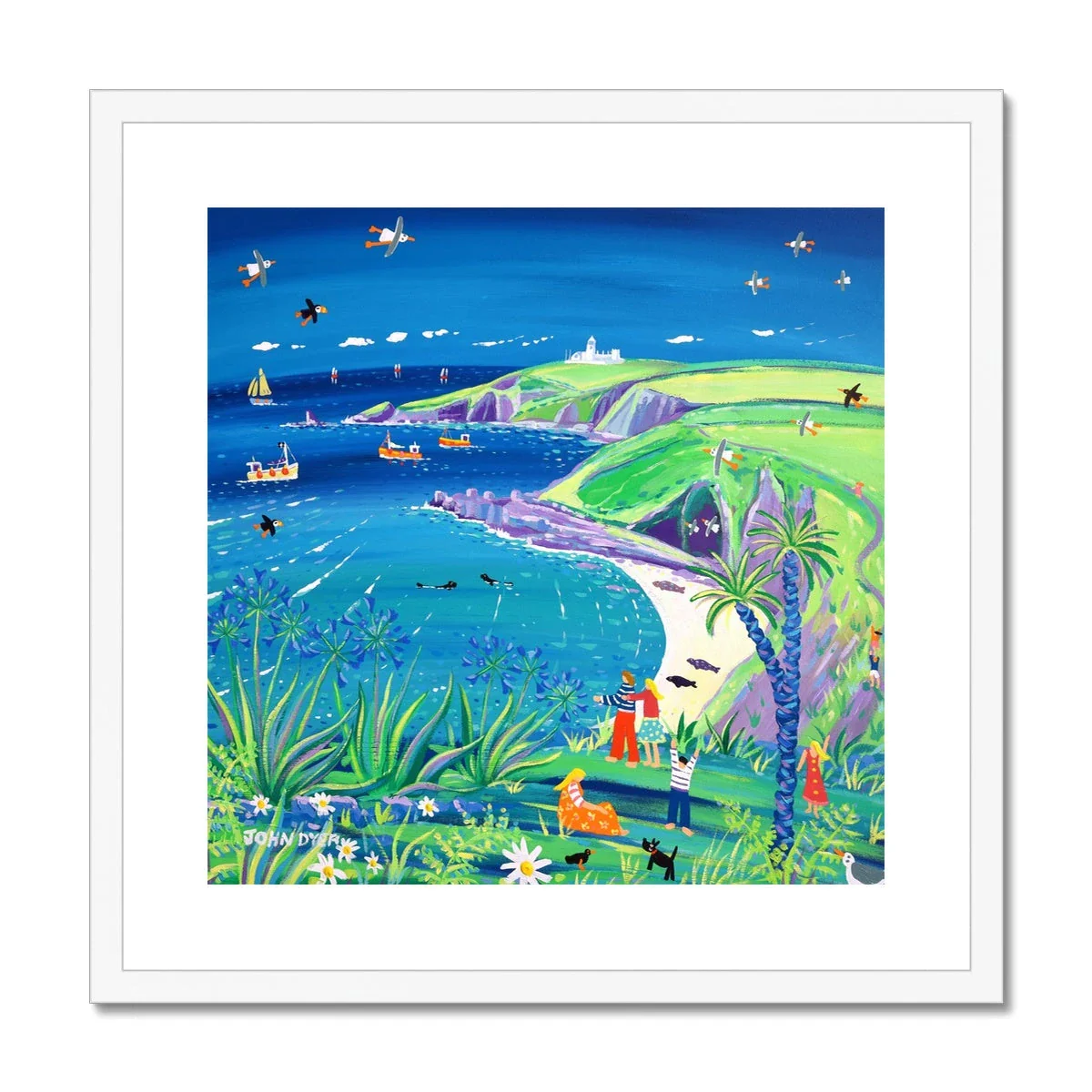 John Dyer Framed Open Edition Coastal Cornish Art Print. 'View from the Gate, Bass Point, Lizard Lighthouse'. Cornwall Art Gallery
