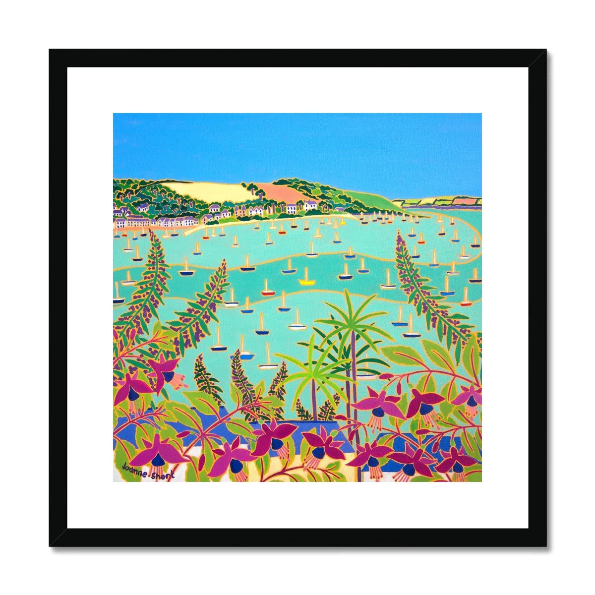 Joanne Short Framed Open Edition Cornish Fine Art Print. 'View through Summer Flowers to Trefusis Point, Falmouth'. Cornwall Art Gallery - Image 2