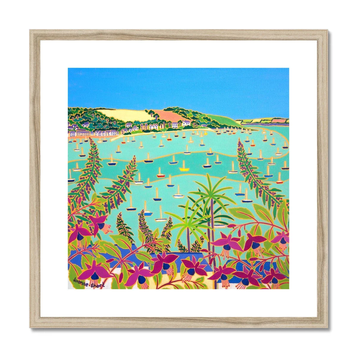 Joanne Short Framed Open Edition Cornish Fine Art Print. 'View through Summer Flowers to Trefusis Point, Falmouth'. Cornwall Art Gallery - Image 3
