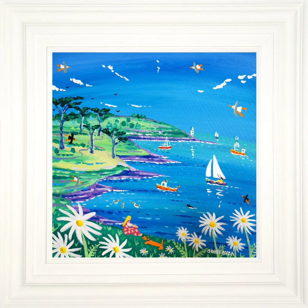 'View to the Lighthouse, Roseland Peninsula', 18x18 inches acrylic on canvas. Cornwall Painting by Cornish Artist John Dyer. Cornish Art from our Cornwall Art Gallery - Image 2