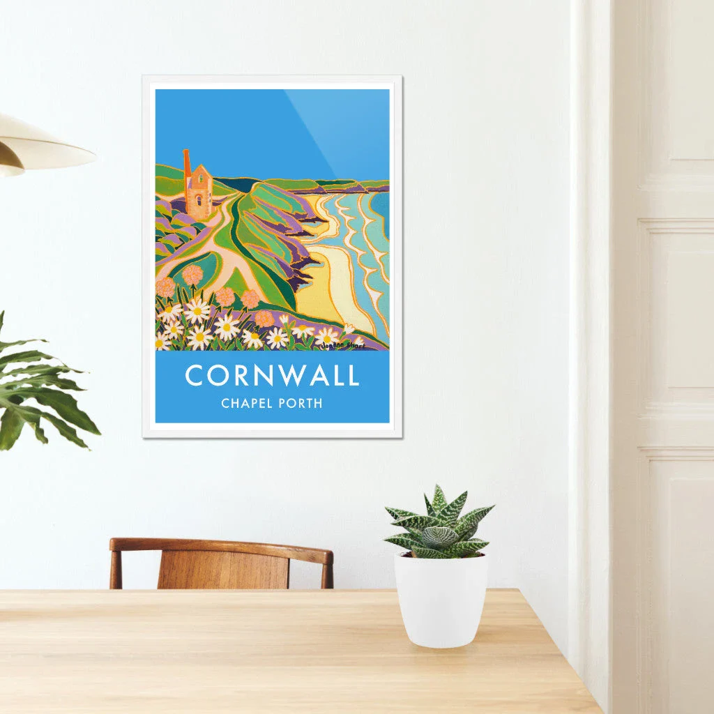 Vintage Style Seaside Travel Wall Art Print of Chapel Porth, St Agnes by Joanne Short - Image 6
