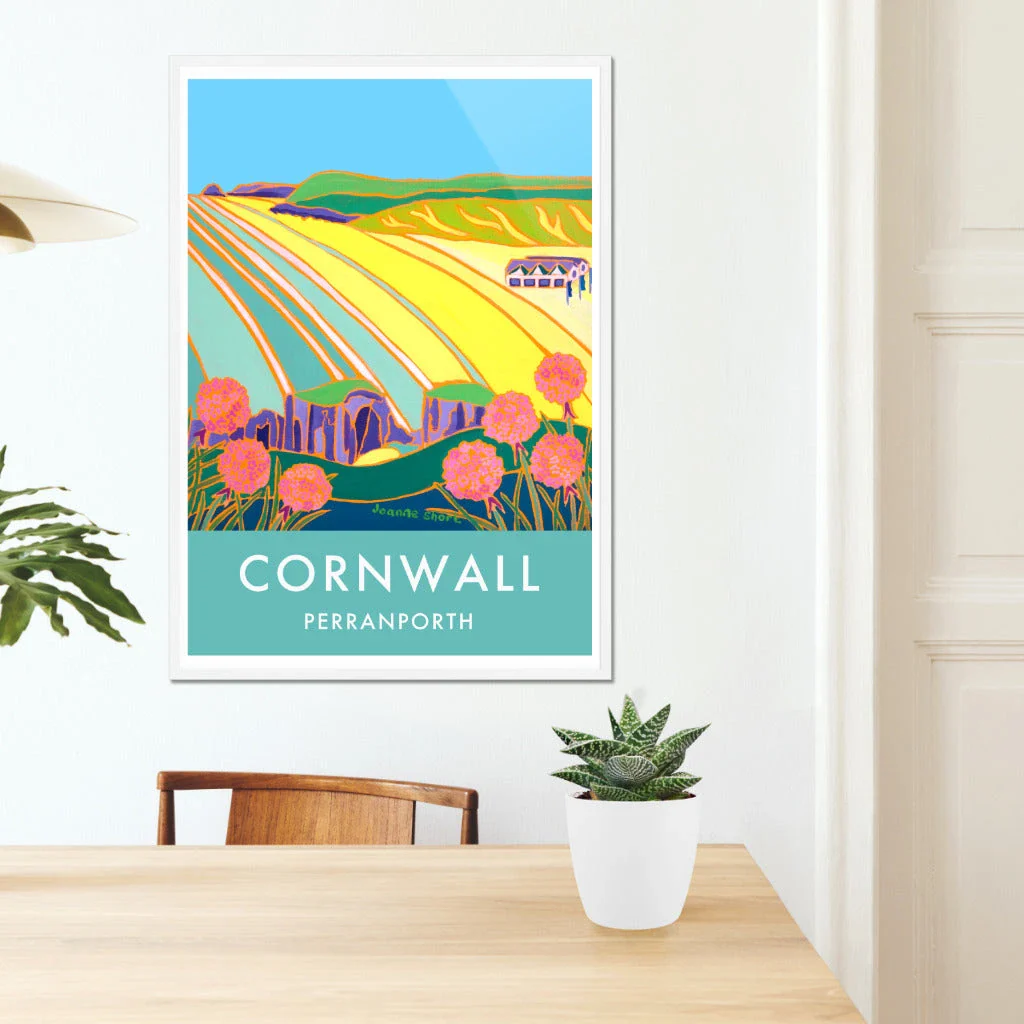 Perranporth Beach. Art Prints of Cornwall by Cornish Artist Joanne Short. Cornwall Art Gallery, Vintage Style Print. Art for Homes - Image 7