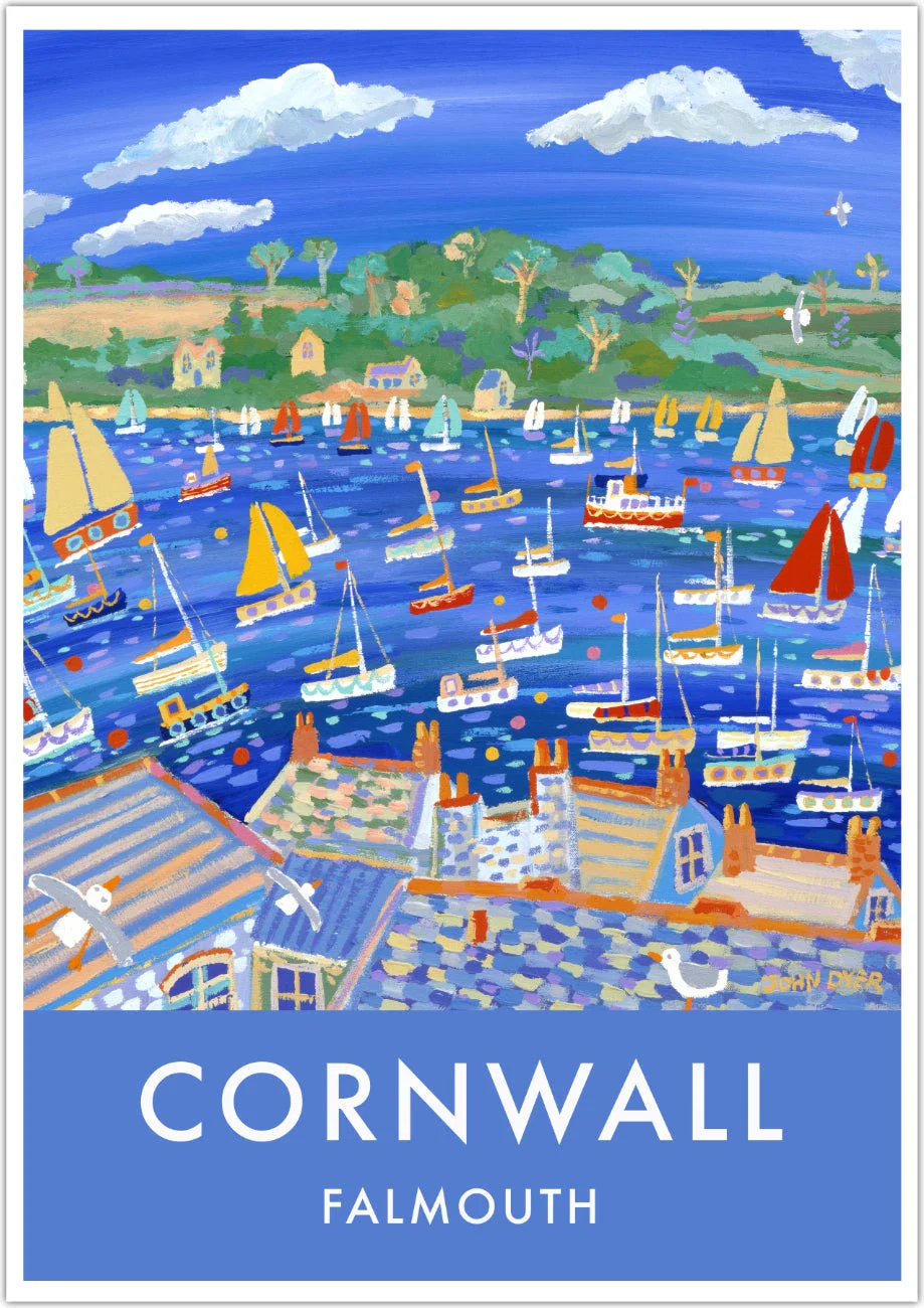 Vintage Style Travel Art Poster Print of Boats on the River, Falmouth by John Dyer