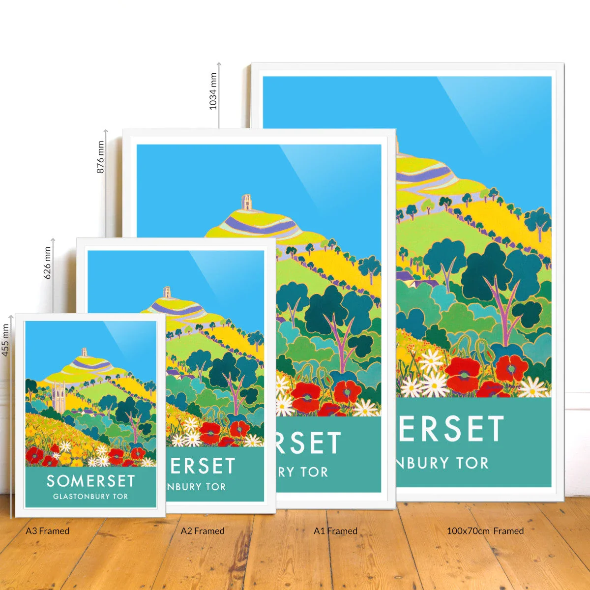 Vintage Style Travel Poster Print by Joanne Short of Glastonbury Tor, Somerset - Image 3